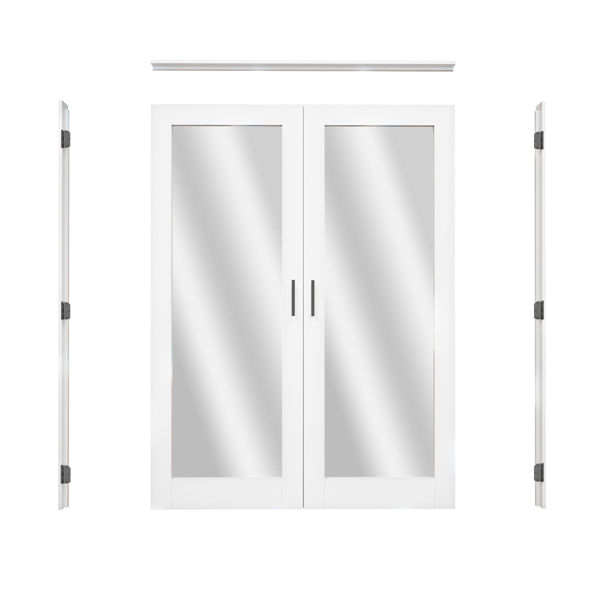 [Black Ball Catch Prehung French Door Collection] 1-Lite Double Side Mirror White Solid Core Glass French Door Panels with Black Ball Catch Ready-to-Assemble Jamb