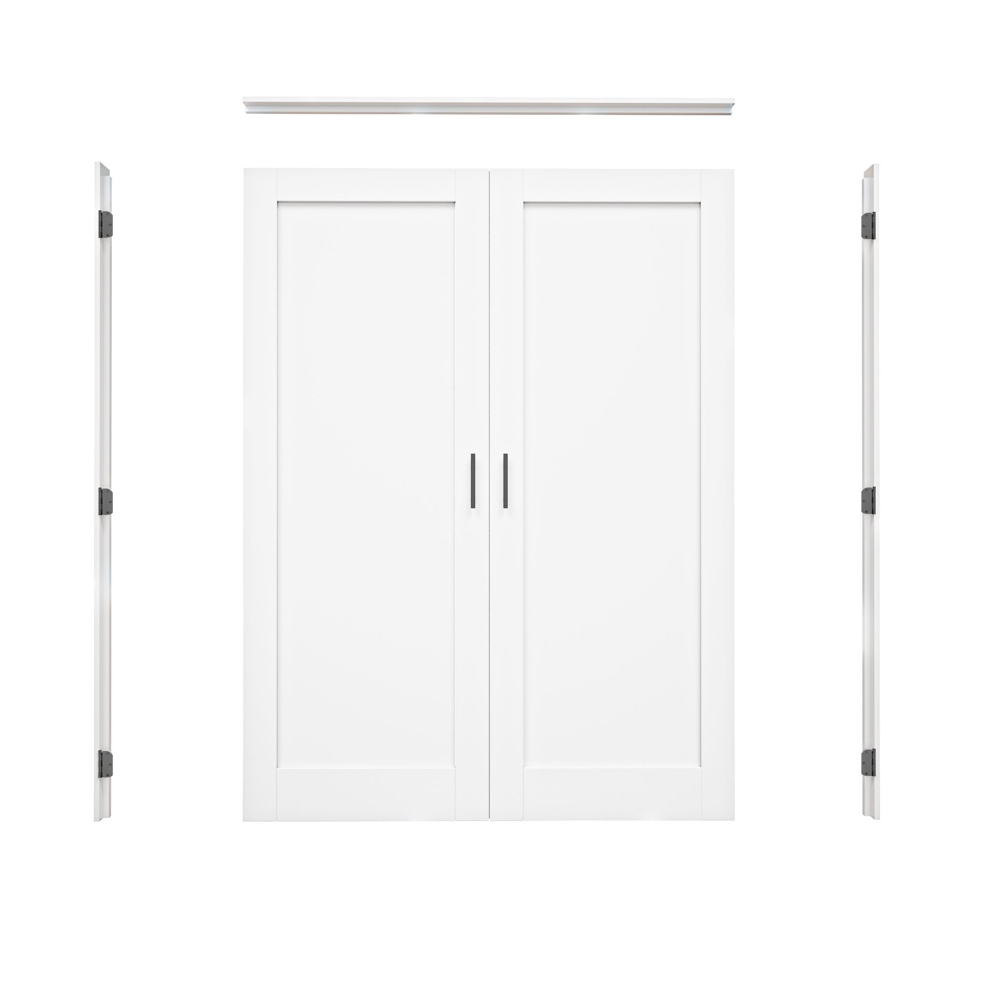 [Black Ball Catch Prehung French Door Collection] 1-Lite Panel White Solid Core Glass French Door Panels with Black Ball Catch Ready-to-Assemble Jamb