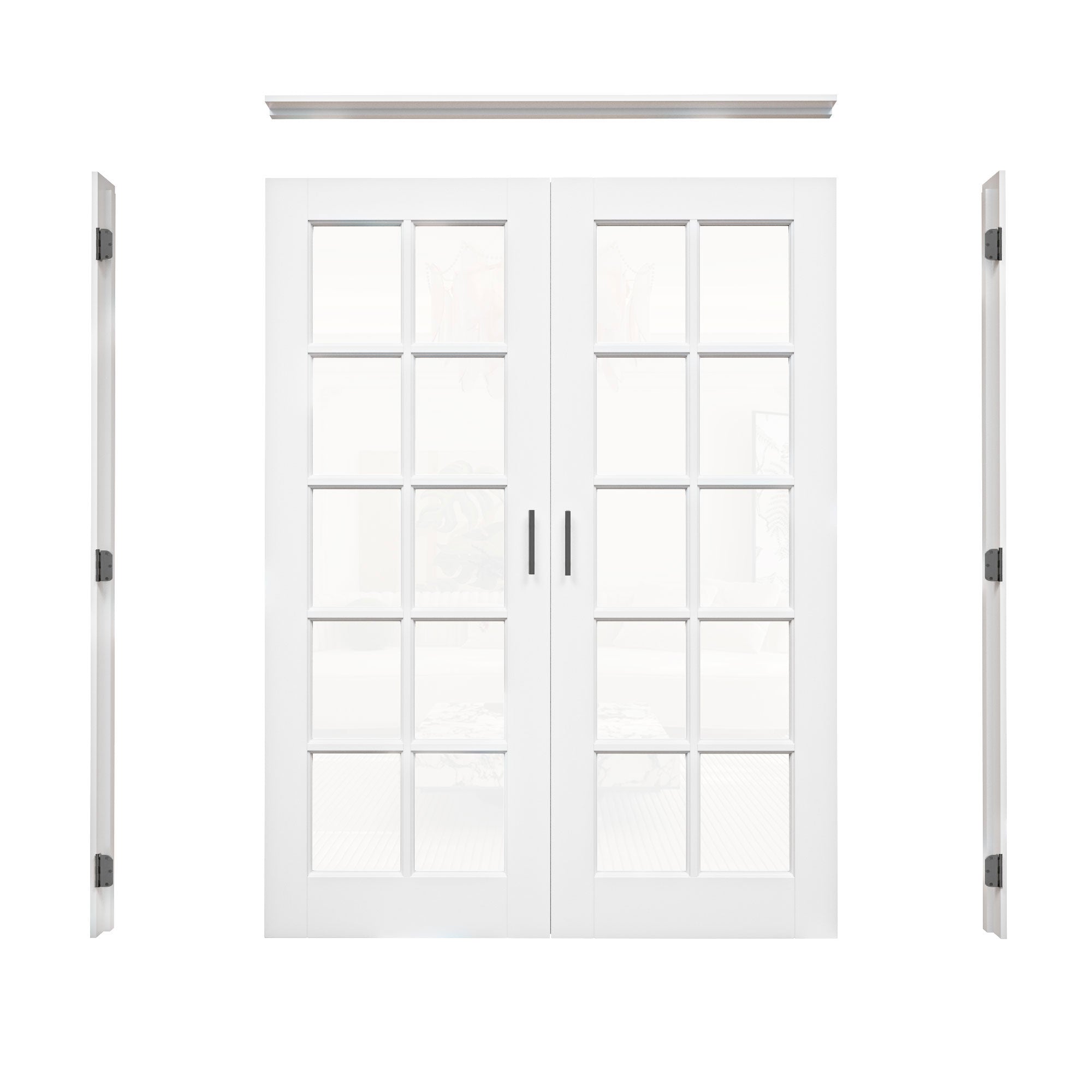 [Black Ball Catch Prehung French Door Collection] 10-Lite Clear Glass White Solid Core Glass French Door Panels with Black Ball Catch Ready-to-Assemble Jamb