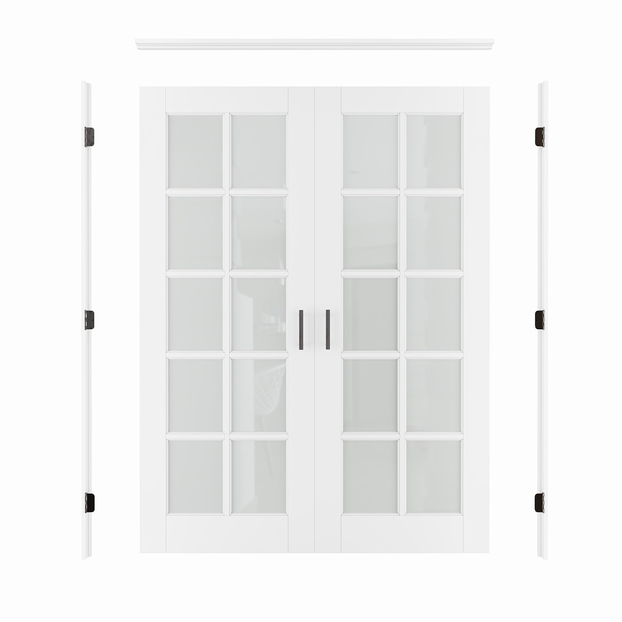 [Black Ball Catch Prehung French Door Collection] 10-Lite Frosted Glass White Solid Core Glass French Door Panels with Black Ball Catch Ready-to-Assemble Jamb