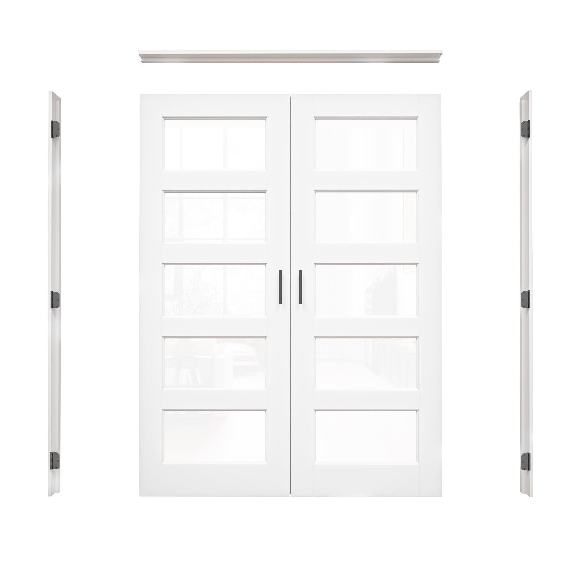 [Black Ball Catch Prehung French Door Collection] 5-Lite Clear Glass White Solid Core Glass French Door Panels with Black Ball Catch Ready-to-Assemble Jamb