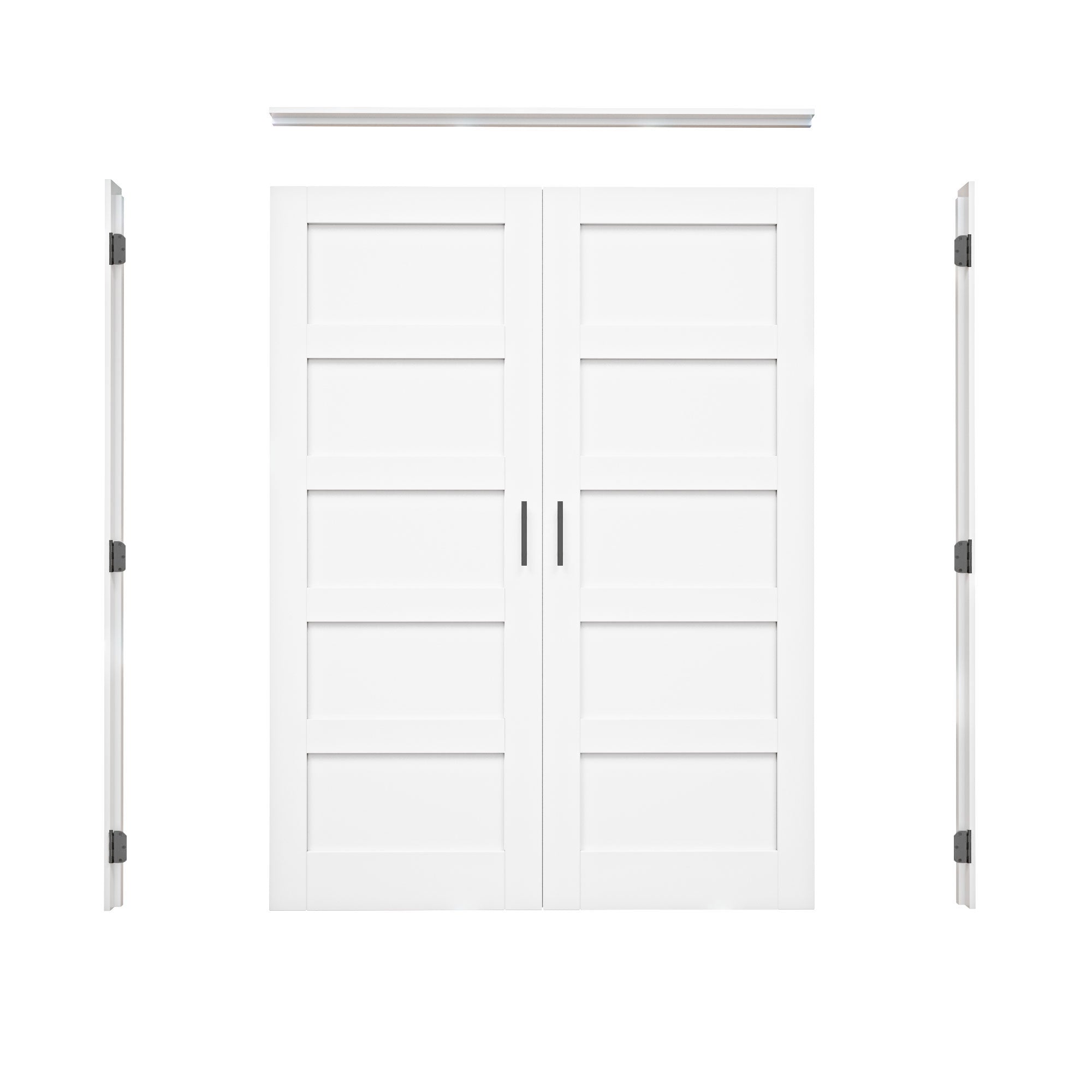 [Black Ball Catch Prehung French Door Collection] 5-Lite Panel White Solid Core Glass French Door Panels with Black Ball Catch Ready-to-Assemble Jamb