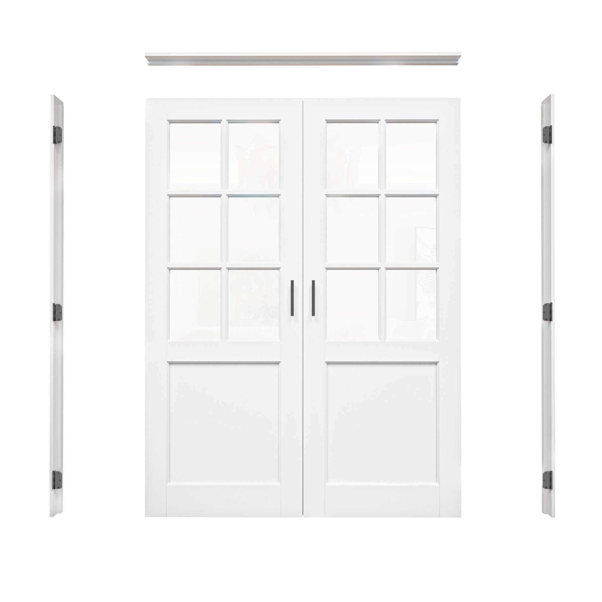 [Black Ball Catch Prehung French Door Collection] 6-Lite Clear Glass White Solid Core Glass French Door Panels with Black Ball Catch Ready-to-Assemble Jamb
