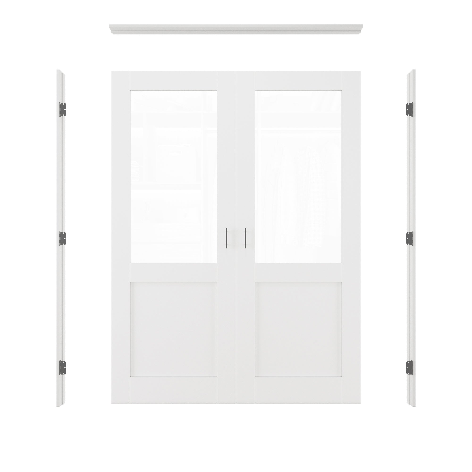 [Black Ball Catch Prehung French Door Collection] Half-Lite Clear Glass White Solid Core Glass French Door Panels with Black Ball Catch Ready-to-Assemble Jamb