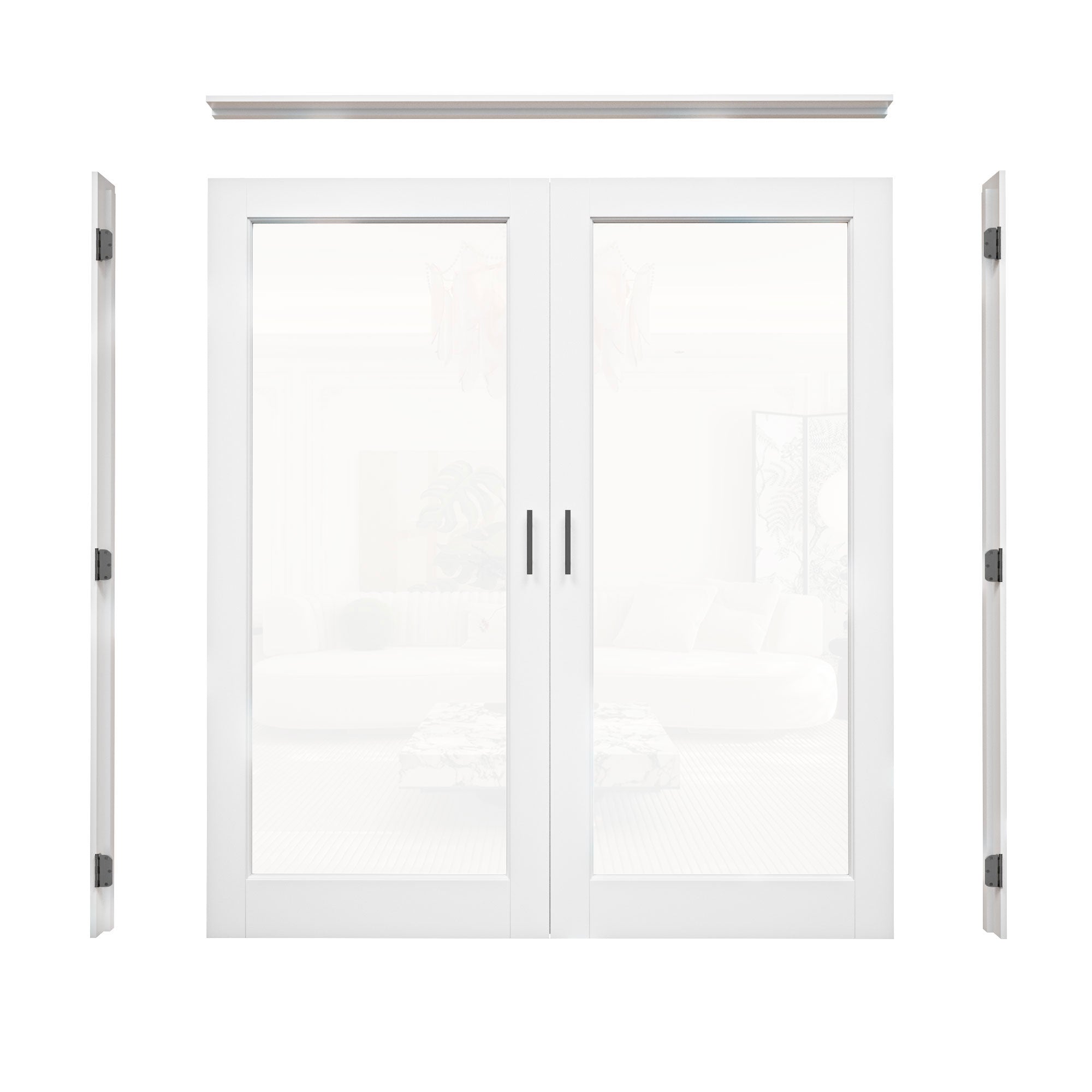 [Black Ball Catch Prehung French Door Collection] 1-Lite Clear Glass White Solid Core Glass French Door Panels with Black Ball Catch Ready-to-Assemble Jamb