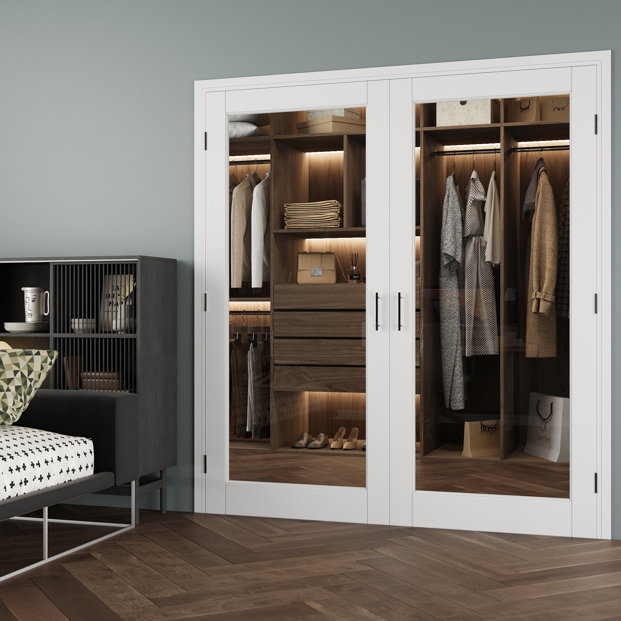 [Black Ball Catch Prehung French Door Collection] 1-Lite Clear Glass White Solid Core Glass French Door Panels with Black Ball Catch Ready-to-Assemble Jamb