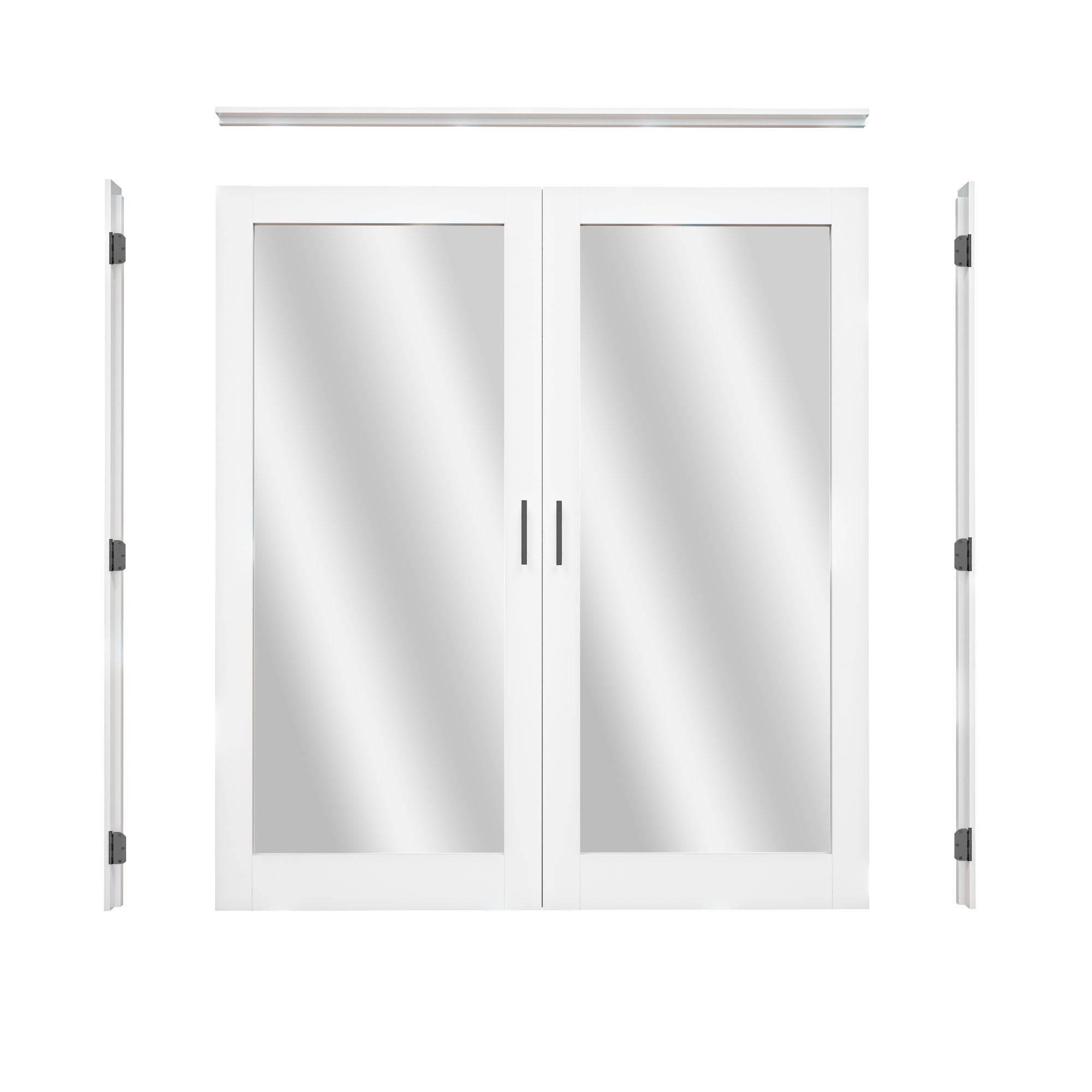 [Black Ball Catch Prehung French Door Collection] 1-Lite Double Side Mirror White Solid Core Glass French Door Panels with Black Ball Catch Ready-to-Assemble Jamb