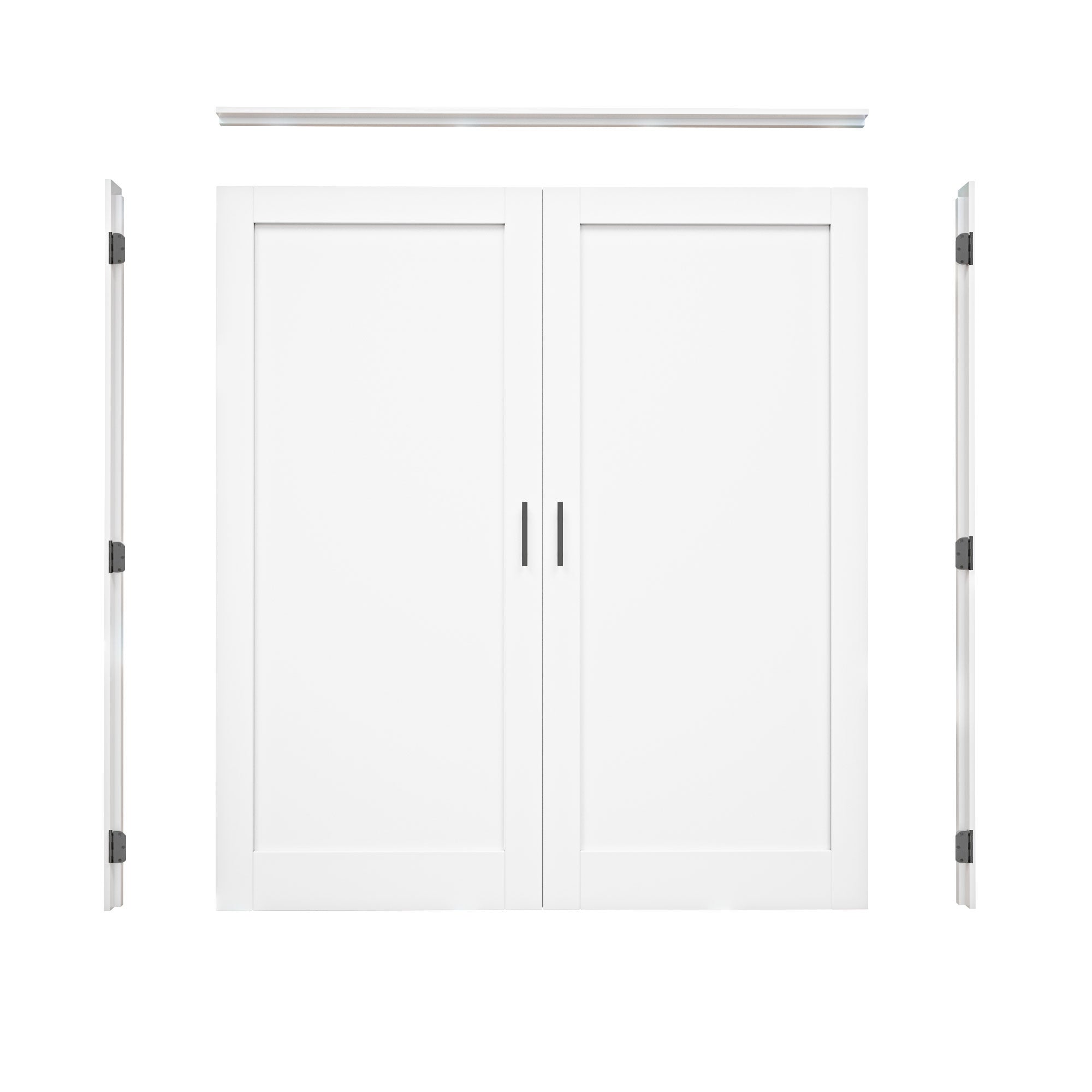 [Black Ball Catch Prehung French Door Collection] 1-Lite Panel White Solid Core Glass French Door Panels with Black Ball Catch Ready-to-Assemble Jamb