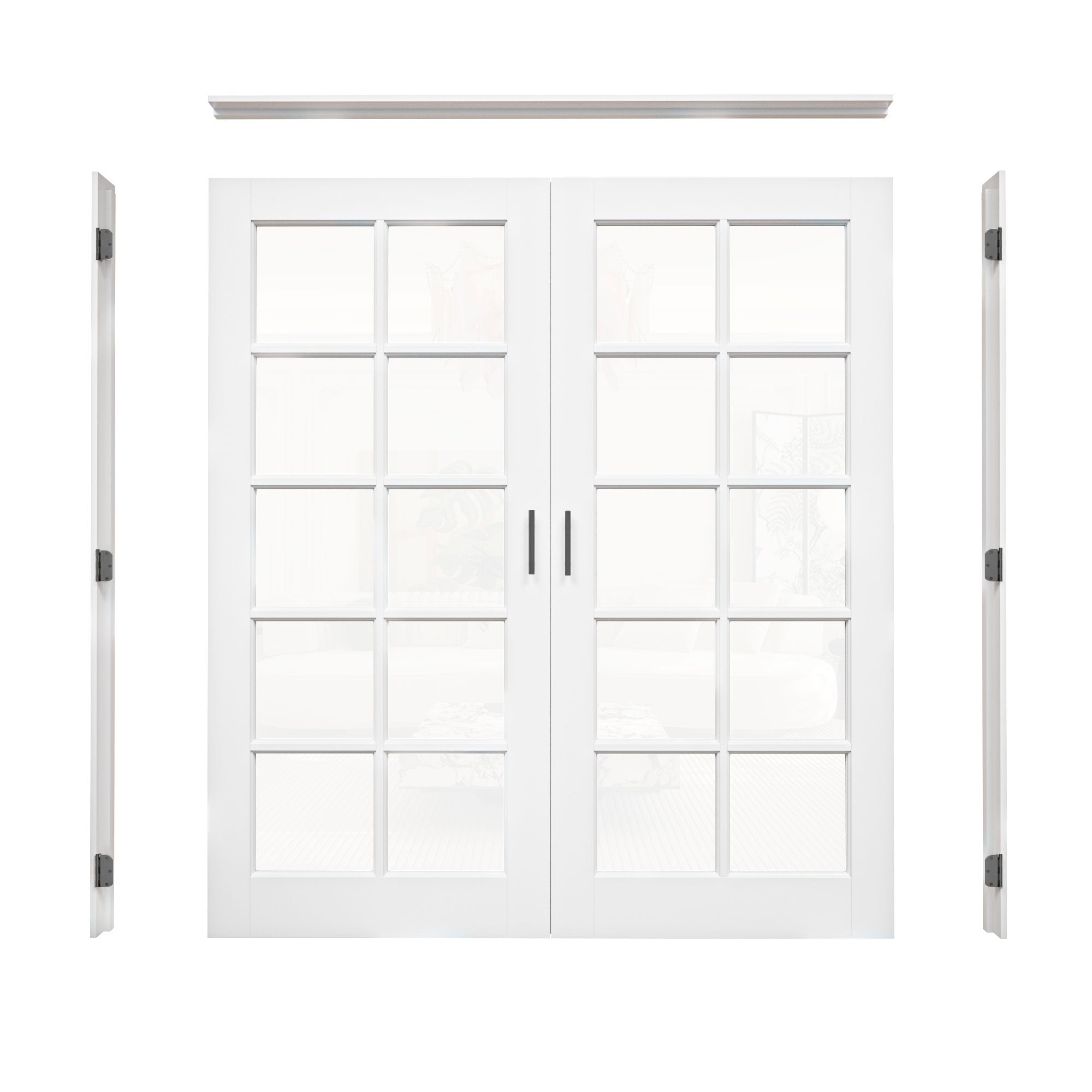 [Black Ball Catch Prehung French Door Collection] 10-Lite Clear Glass White Solid Core Glass French Door Panels with Black Ball Catch Ready-to-Assemble Jamb