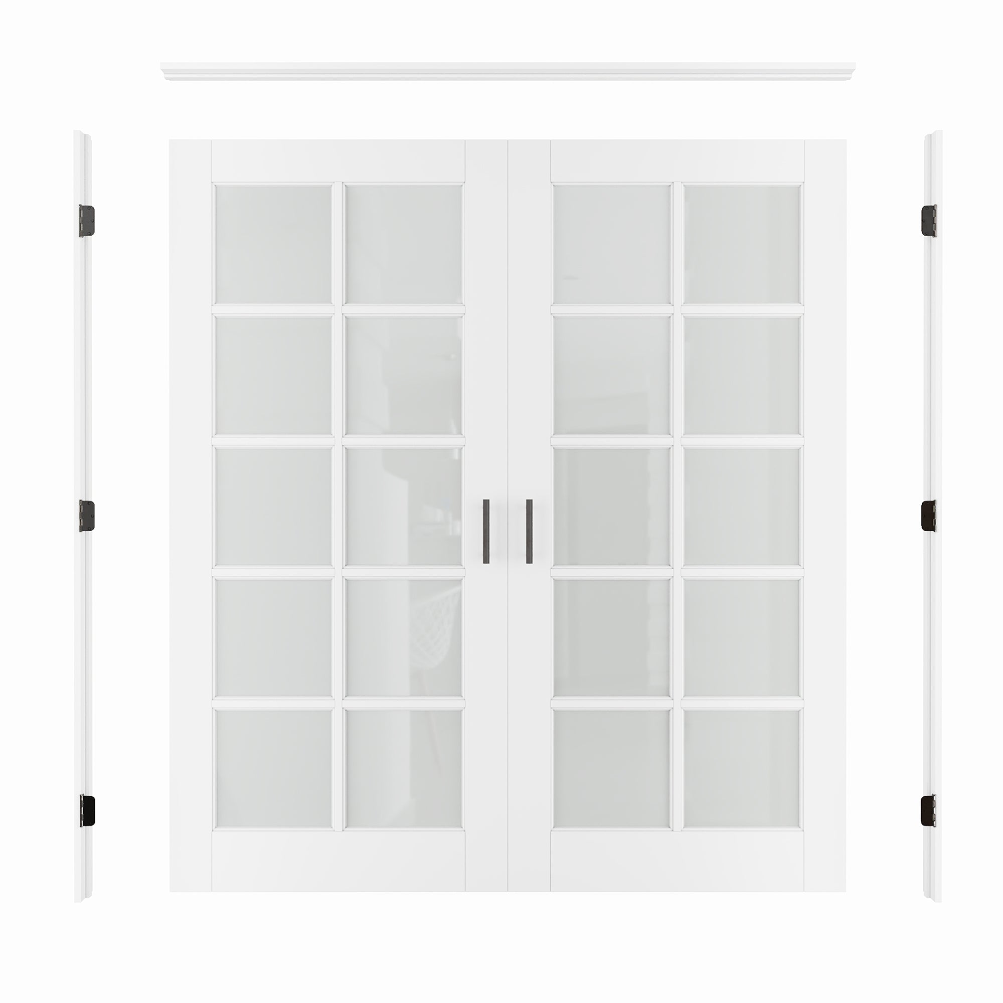 [Black Ball Catch Prehung French Door Collection] 10-Lite Frosted Glass White Solid Core Glass French Door Panels with Black Ball Catch Ready-to-Assemble Jamb