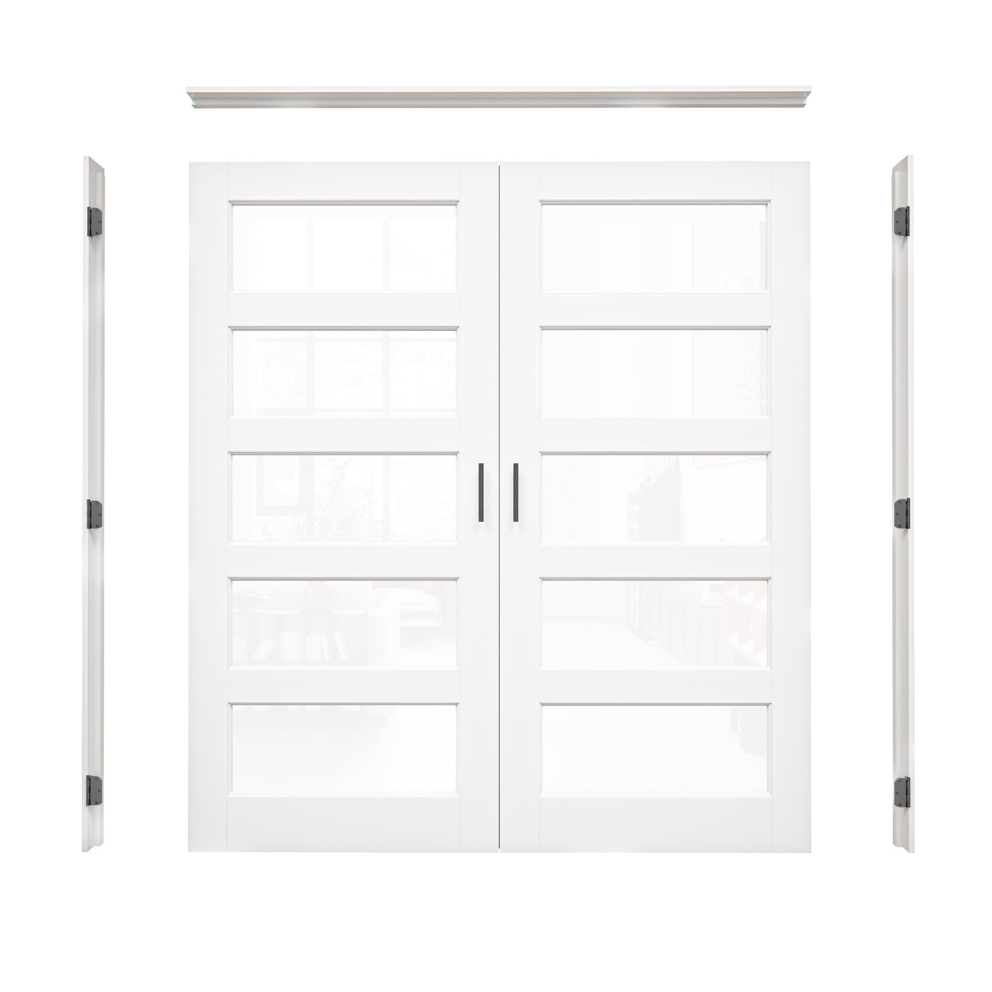[Black Ball Catch Prehung French Door Collection] 5-Lite Clear Glass White Solid Core Glass French Door Panels with Black Ball Catch Ready-to-Assemble Jamb
