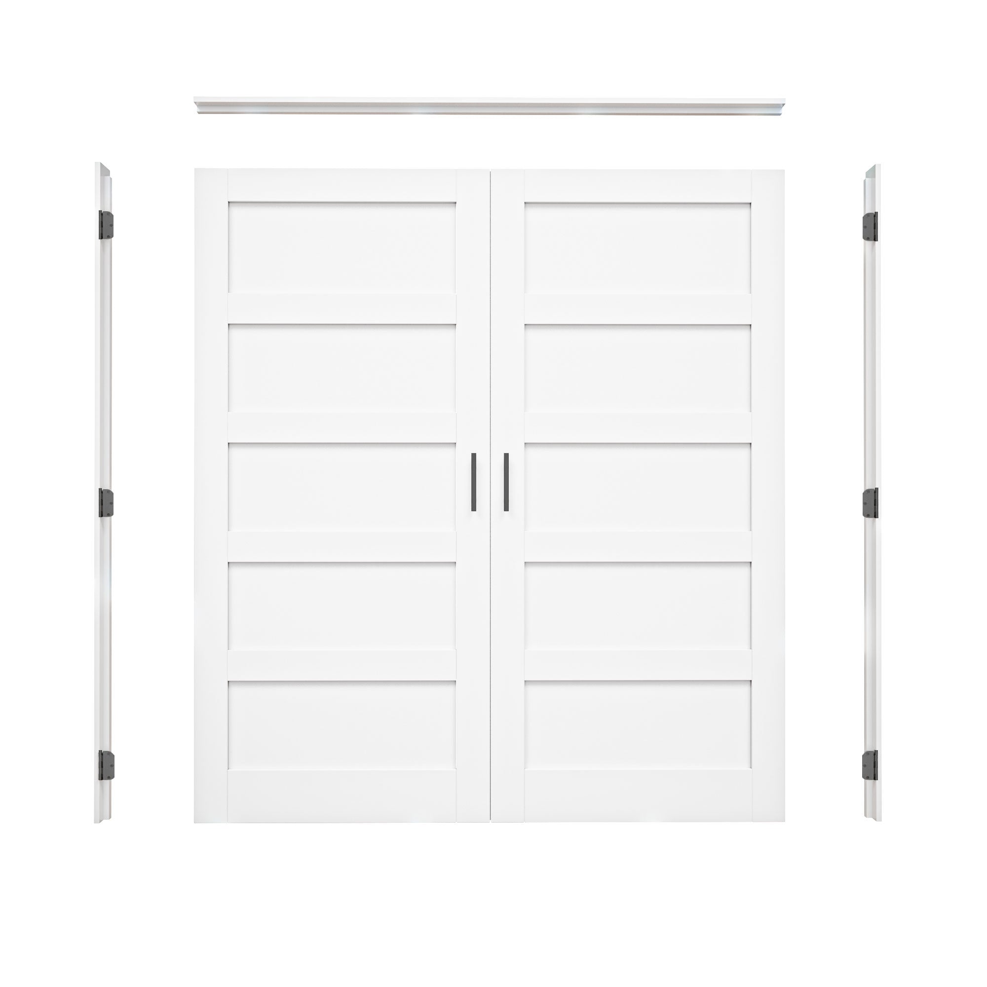 [Black Ball Catch Prehung French Door Collection] 5-Lite Panel White Solid Core Glass French Door Panels with Black Ball Catch Ready-to-Assemble Jamb