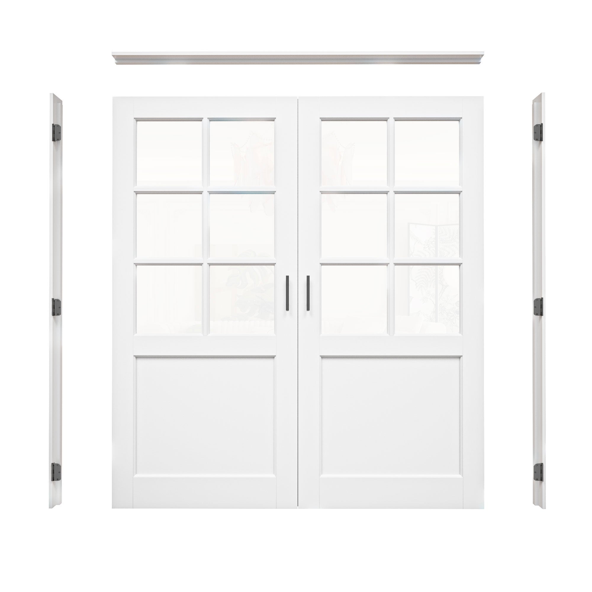 [Black Ball Catch Prehung French Door Collection] 6-Lite Clear Glass White Solid Core Glass French Door Panels with Black Ball Catch Ready-to-Assemble Jamb