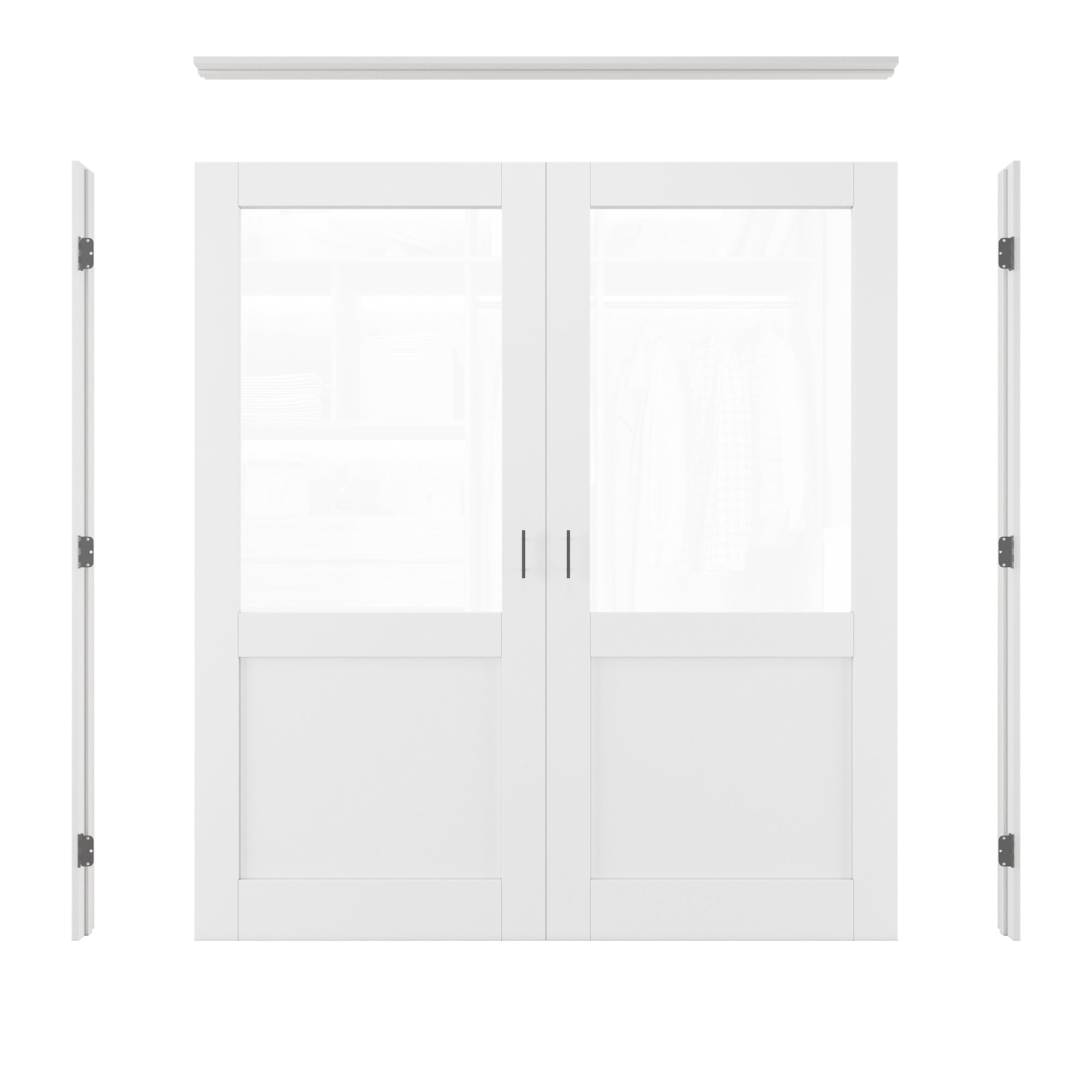 [Black Ball Catch Prehung French Door Collection] Half-Lite Clear Glass White Solid Core Glass French Door Panels with Black Ball Catch Ready-to-Assemble Jamb