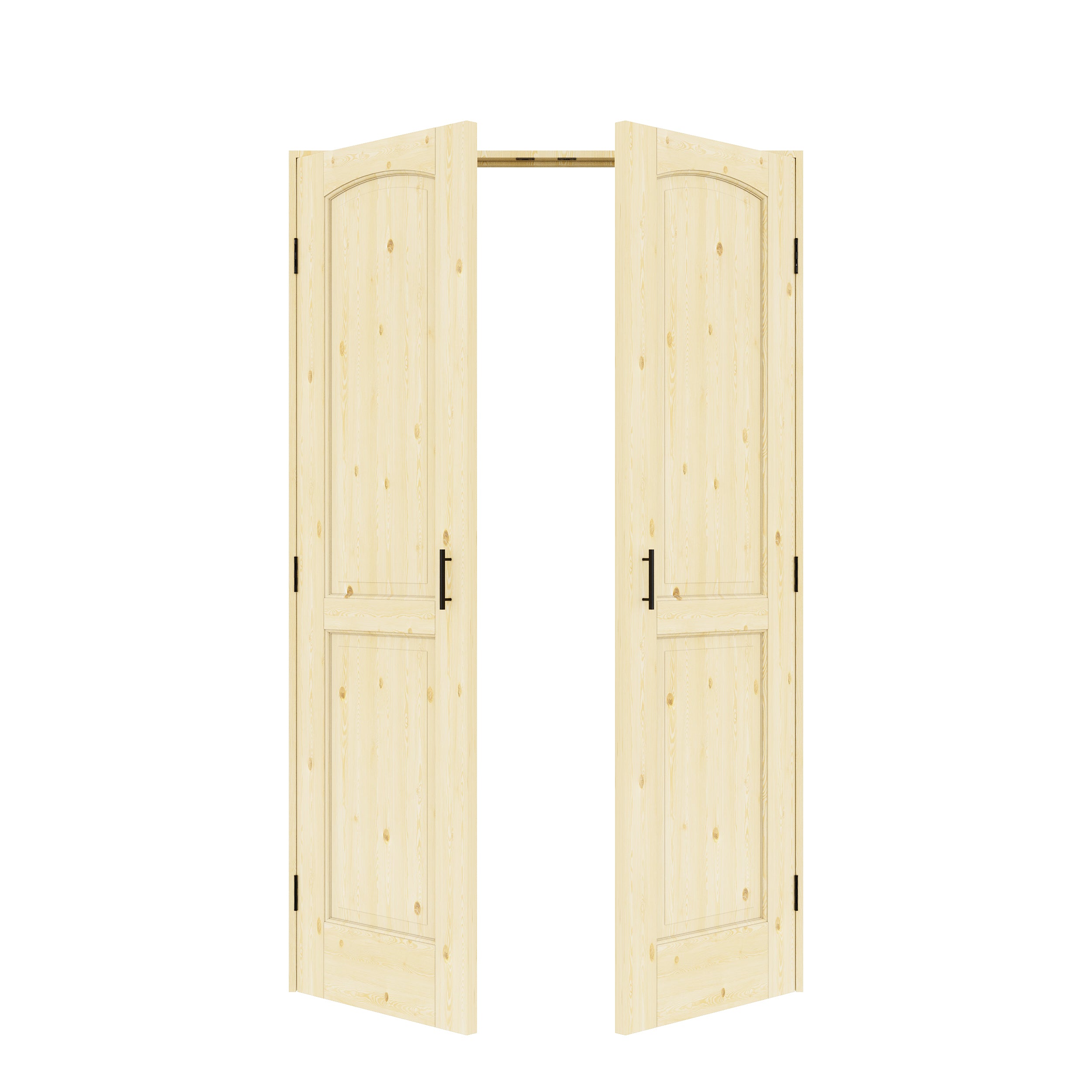 [Black Ball Catch Prehung French Door Collection] 2-Panel Pine Wood Solid Core Glass French Door Panels with Black Ball Catch Ready-to-Assemble Jamb