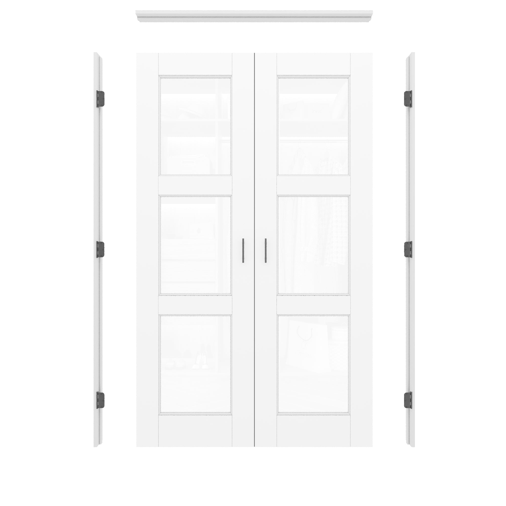 [Black Ball Catch Prehung French Door Collection] 3-Lite Clear Glass White Solid Core Glass French Door Panels with Black Ball Catch Ready-to-Assemble Jamb
