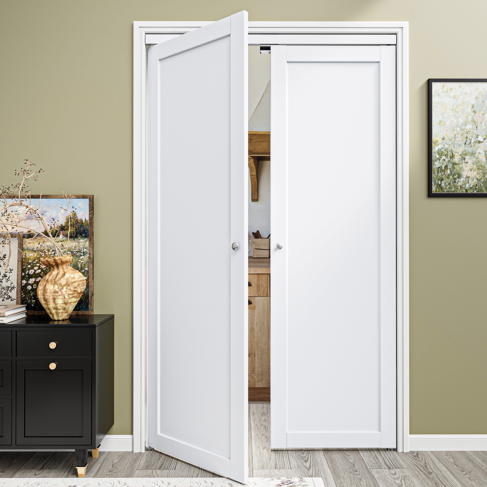 Ark Design 1-Lite Panel Closet Pivot Door with Hardware Kit & Knob, Solid Core MDF Wood, White