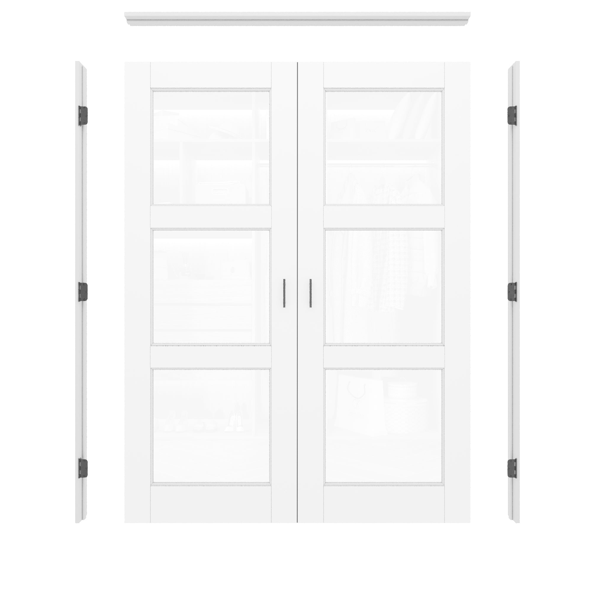 [Black Ball Catch Prehung French Door Collection] 3-Lite Clear Glass White Solid Core Glass French Door Panels with Black Ball Catch Ready-to-Assemble Jamb