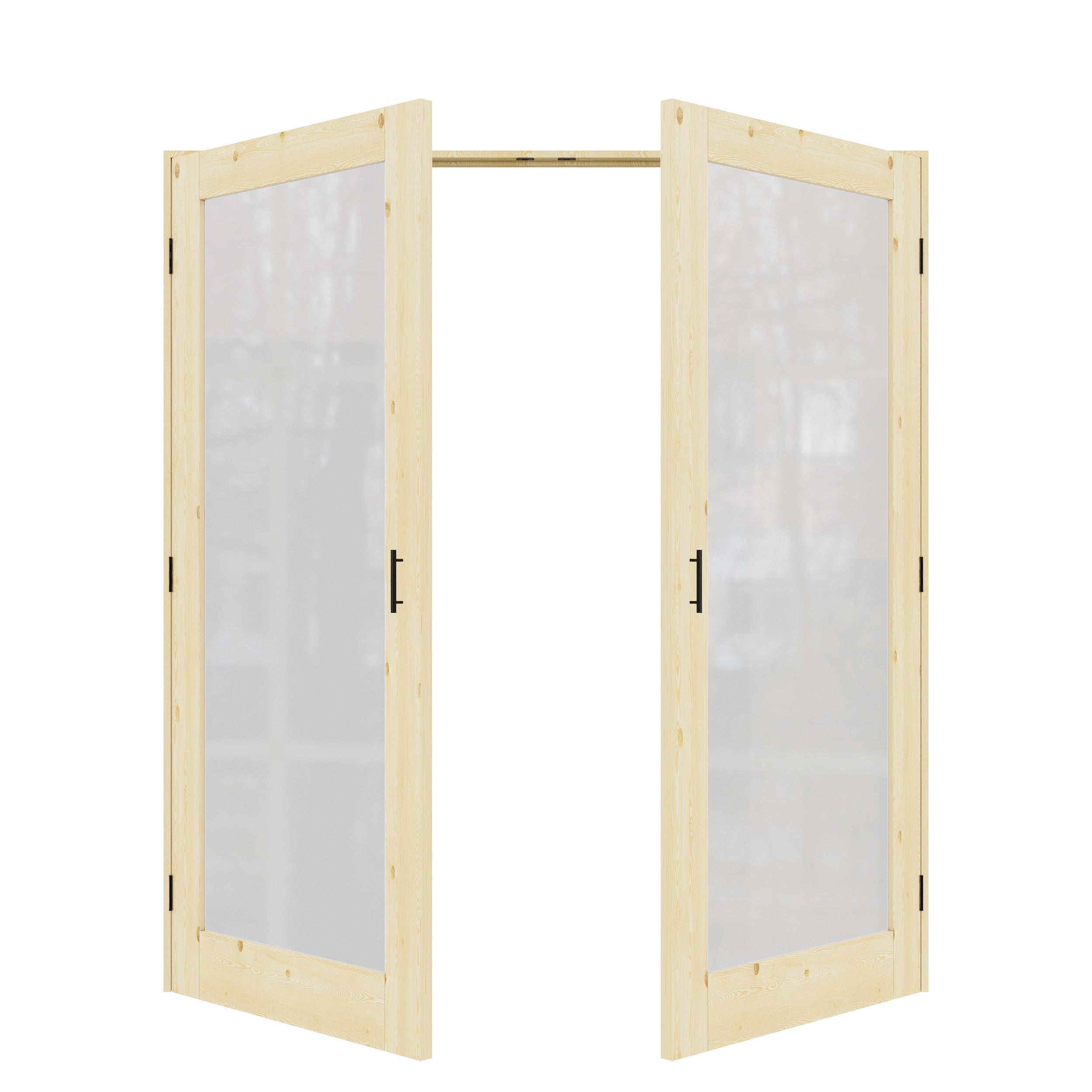 [Black Ball Catch Prehung French Door Collection] 1-Lite Frosted Glass Pine Wood Solid Core Glass French Door Panels with Black Ball Catch Ready-to-Assemble Jamb