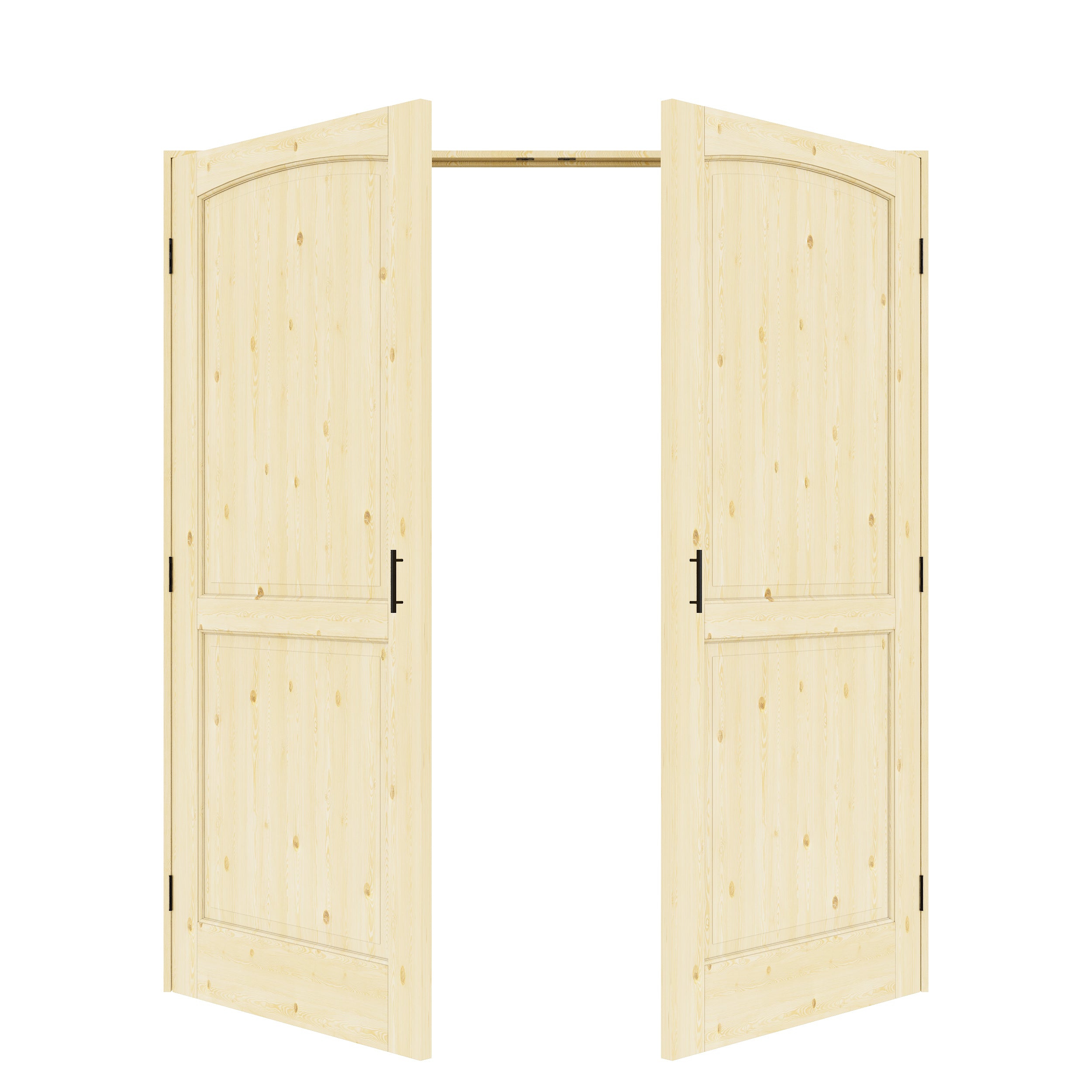 [Black Ball Catch Prehung French Door Collection] 2-Panel Pine Wood Solid Core Glass French Door Panels with Black Ball Catch Ready-to-Assemble Jamb