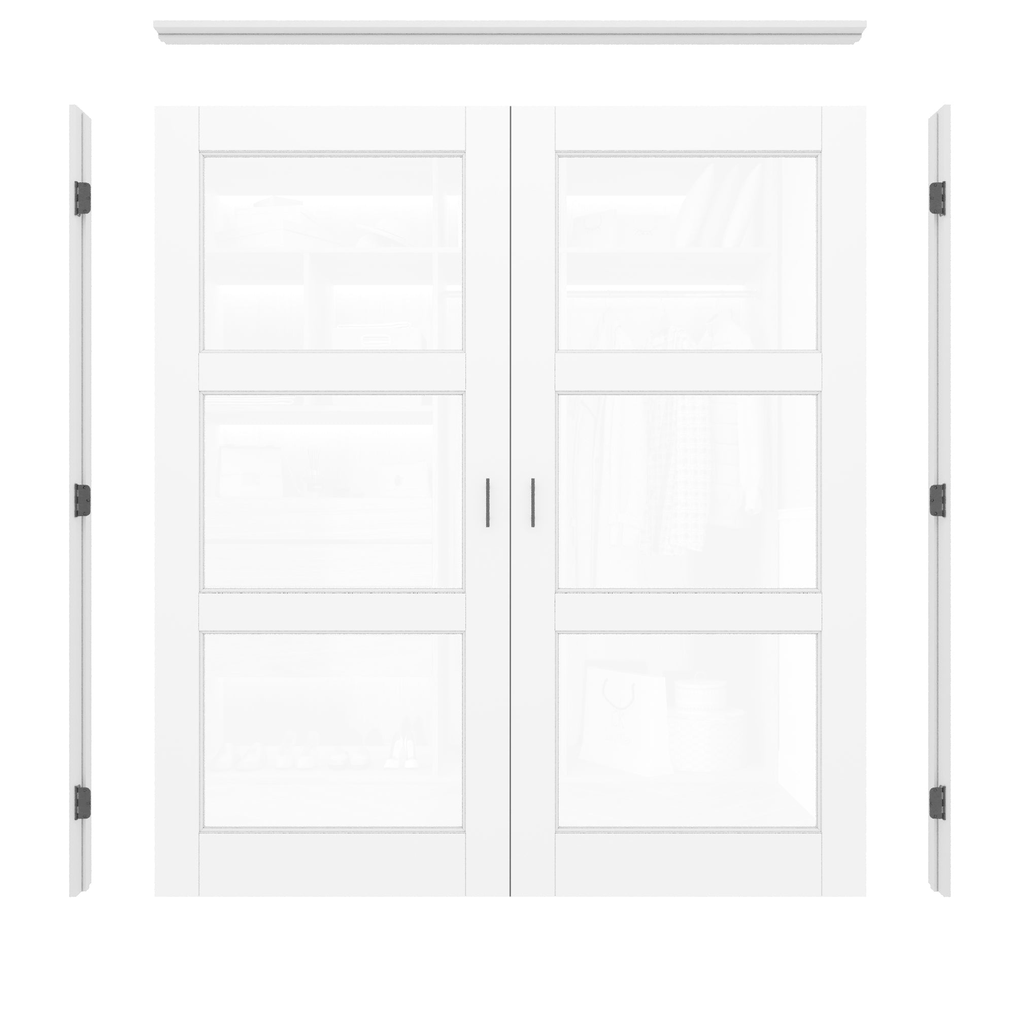 [Black Ball Catch Prehung French Door Collection] 3-Lite Clear Glass White Solid Core Glass French Door Panels with Black Ball Catch Ready-to-Assemble Jamb