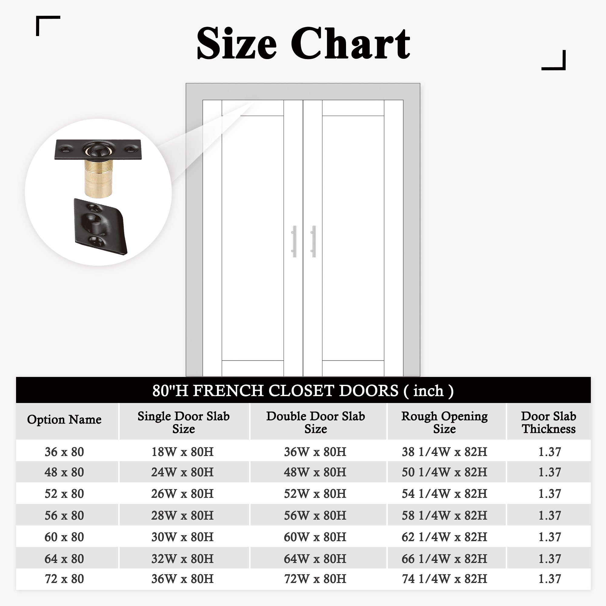 [Black Ball Catch Prehung French Door Collection] Half-Lite Frosted Glass White Solid Core Glass French Door Panels with Black Ball Catch Ready-to-Assemble Jamb