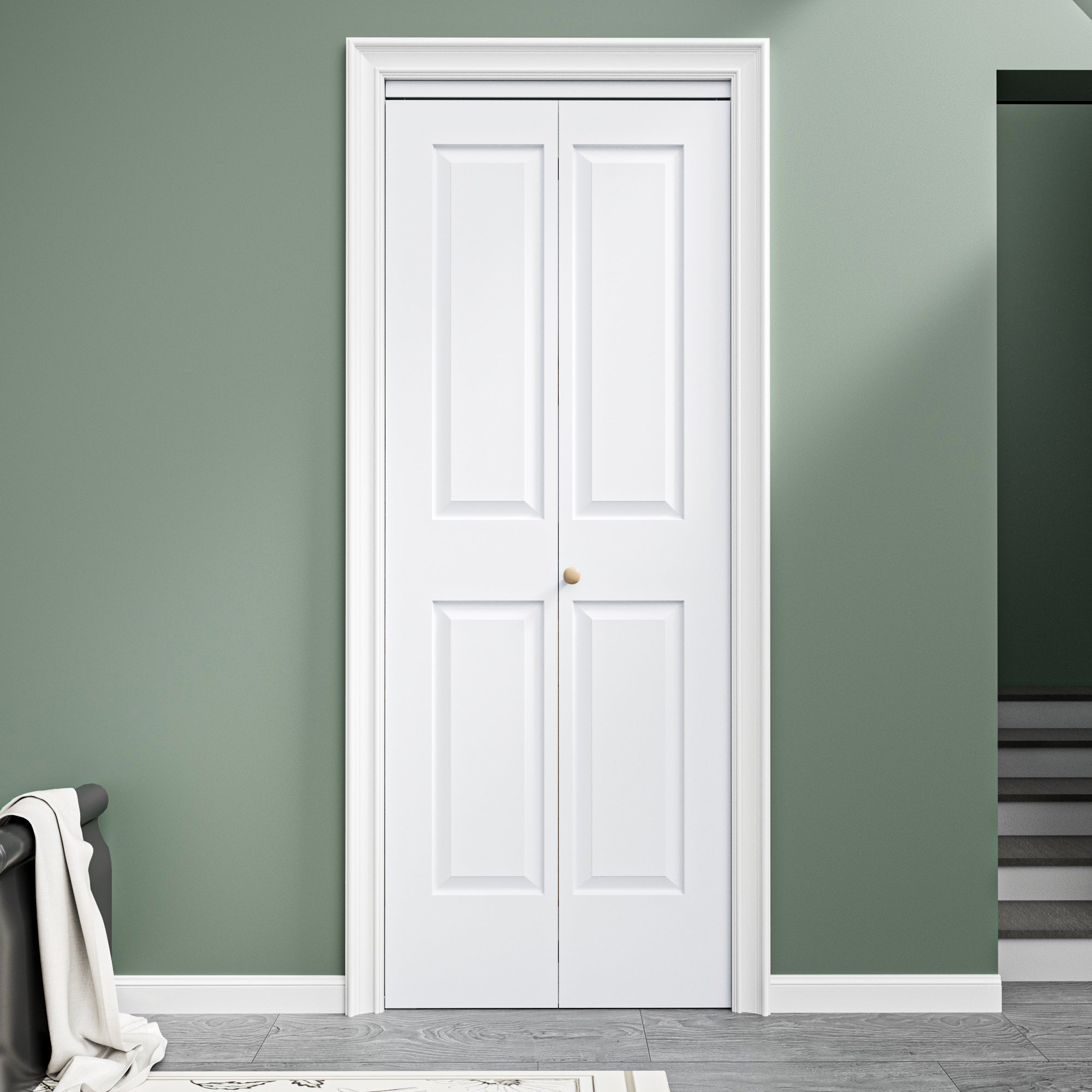 [Paintable] Ark Design 4 Panel Bifold Door with Hardware Kit & Knob, Smooth Surface & Primed, White