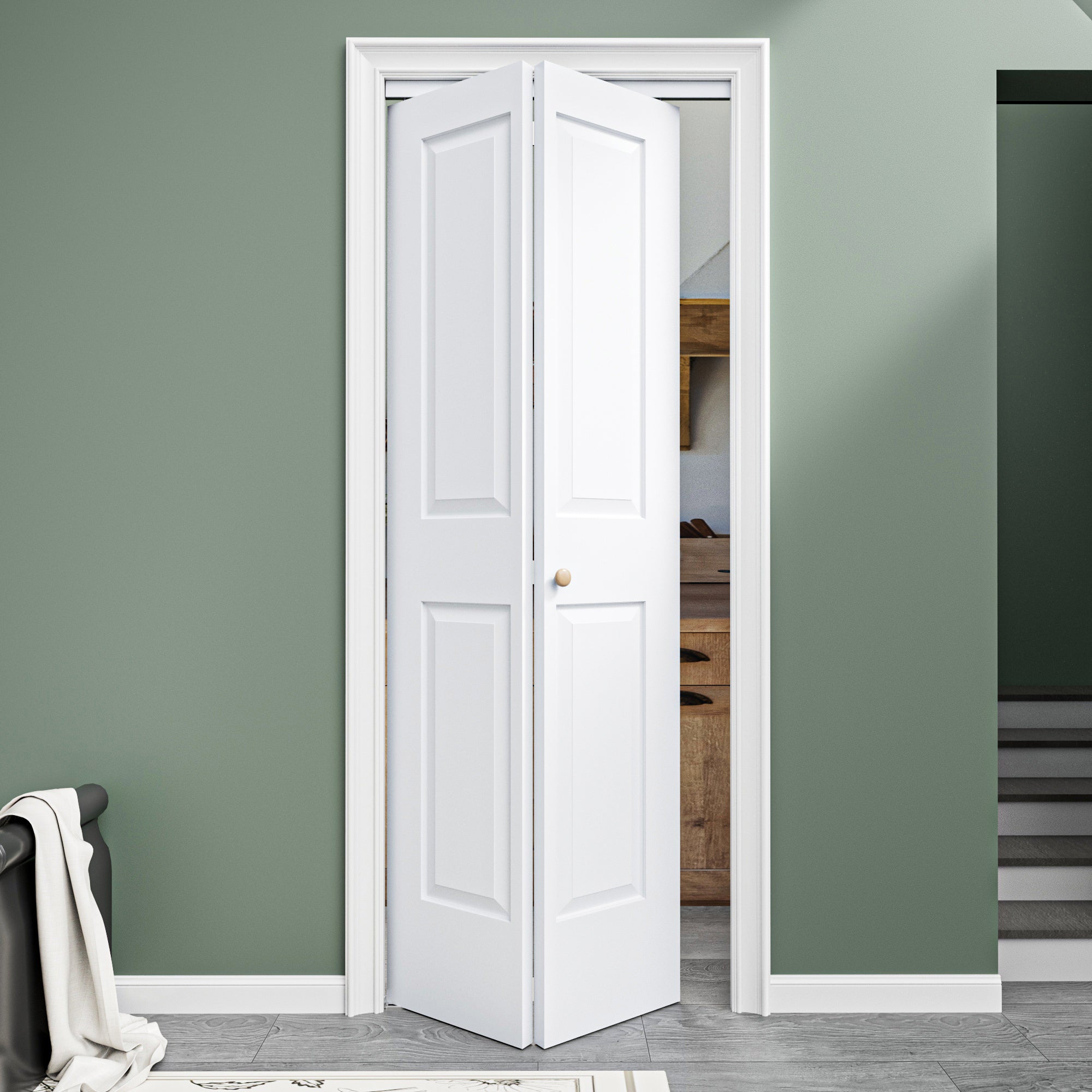 [Paintable] Ark Design 4 Panel Bifold Door with Hardware Kit & Knob, Smooth Surface & Primed, White