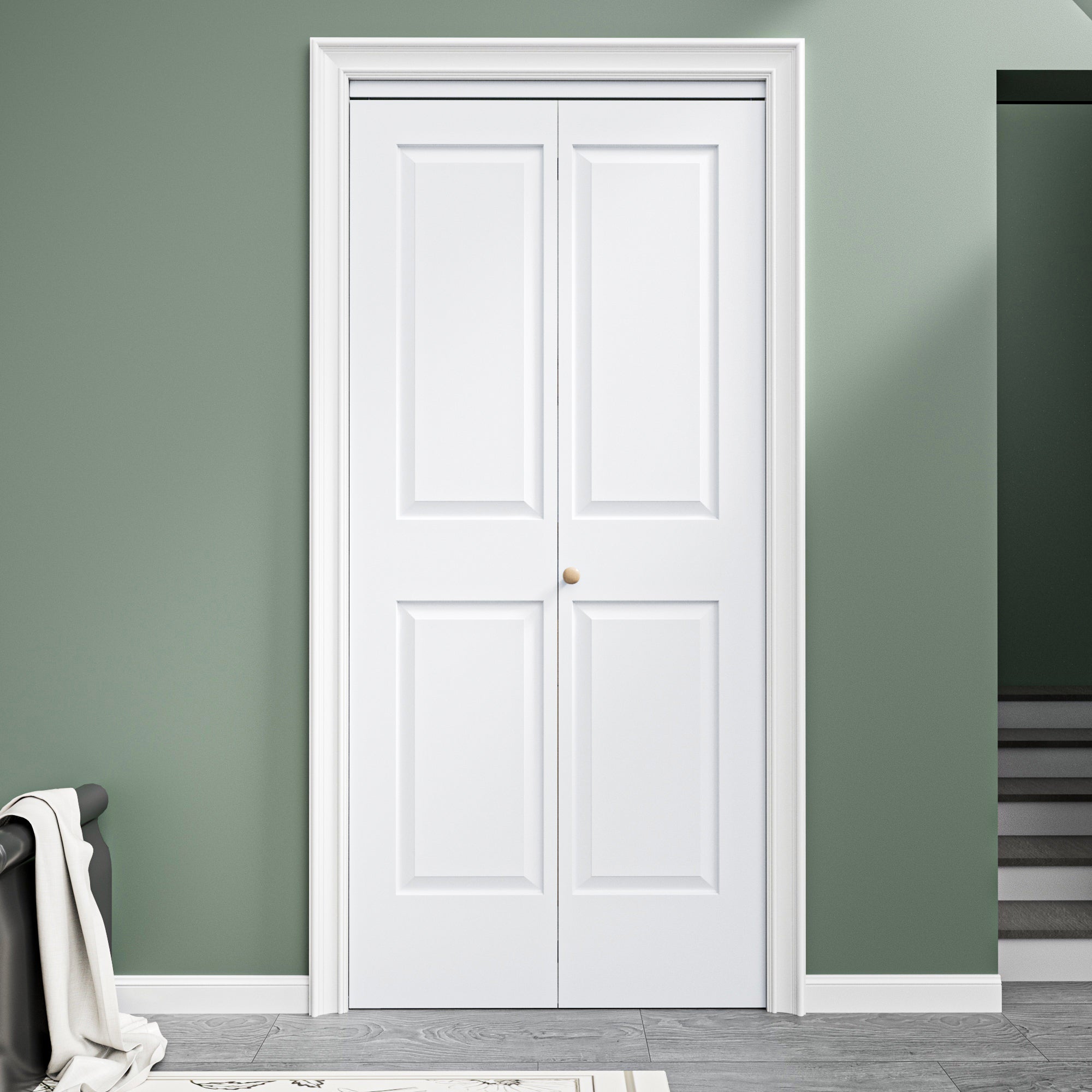 [Paintable] Ark Design 4 Panel Bifold Door with Hardware Kit & Knob, Smooth Surface & Primed, White