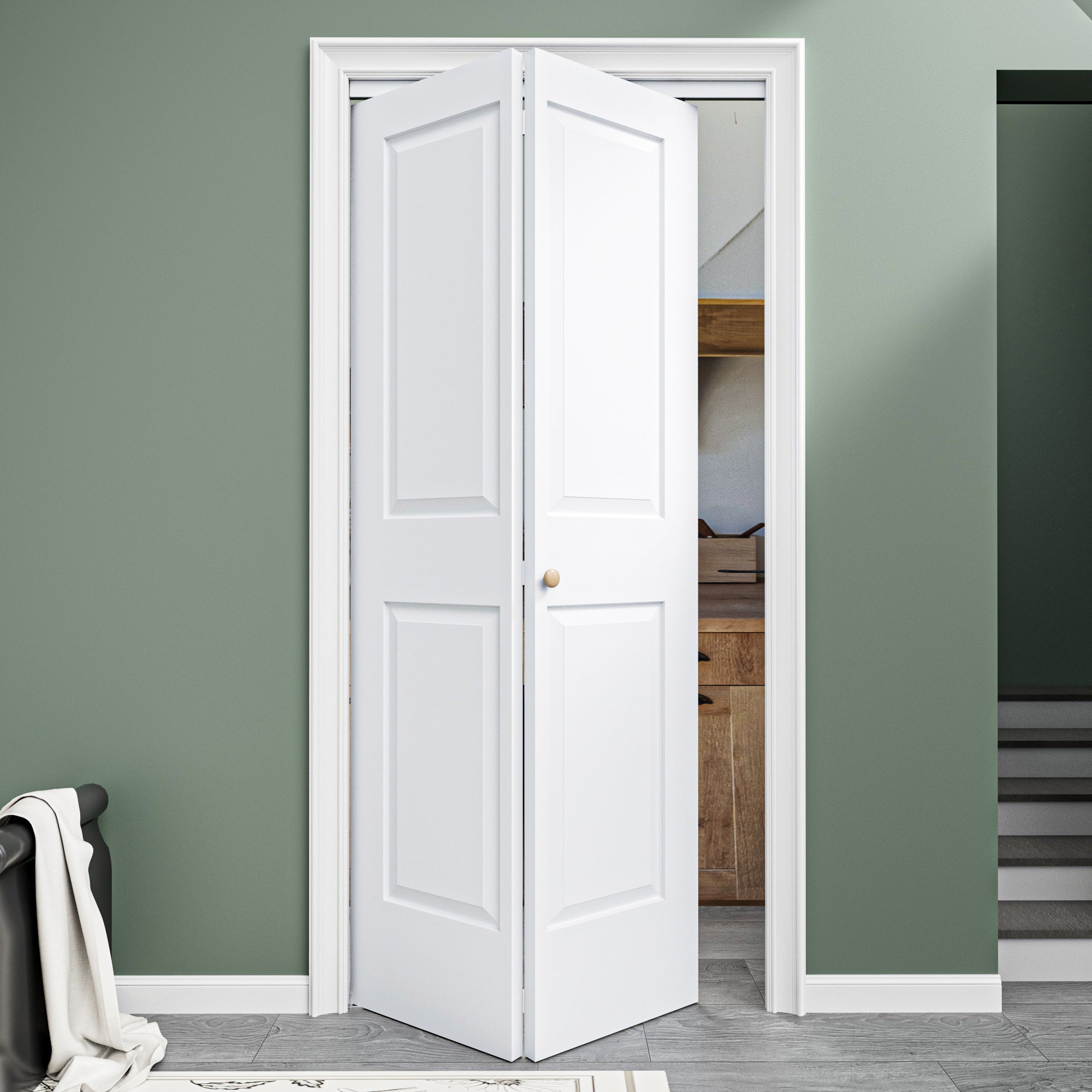 [Paintable] Ark Design 4 Panel Bifold Door with Hardware Kit & Knob, Smooth Surface & Primed, White