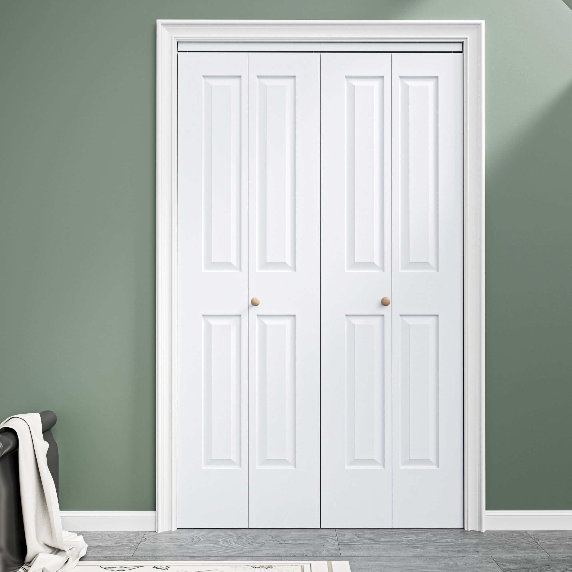 [Paintable] Ark Design 4 Panel Bifold Door with Hardware Kit & Knob, Smooth Surface & Primed, White