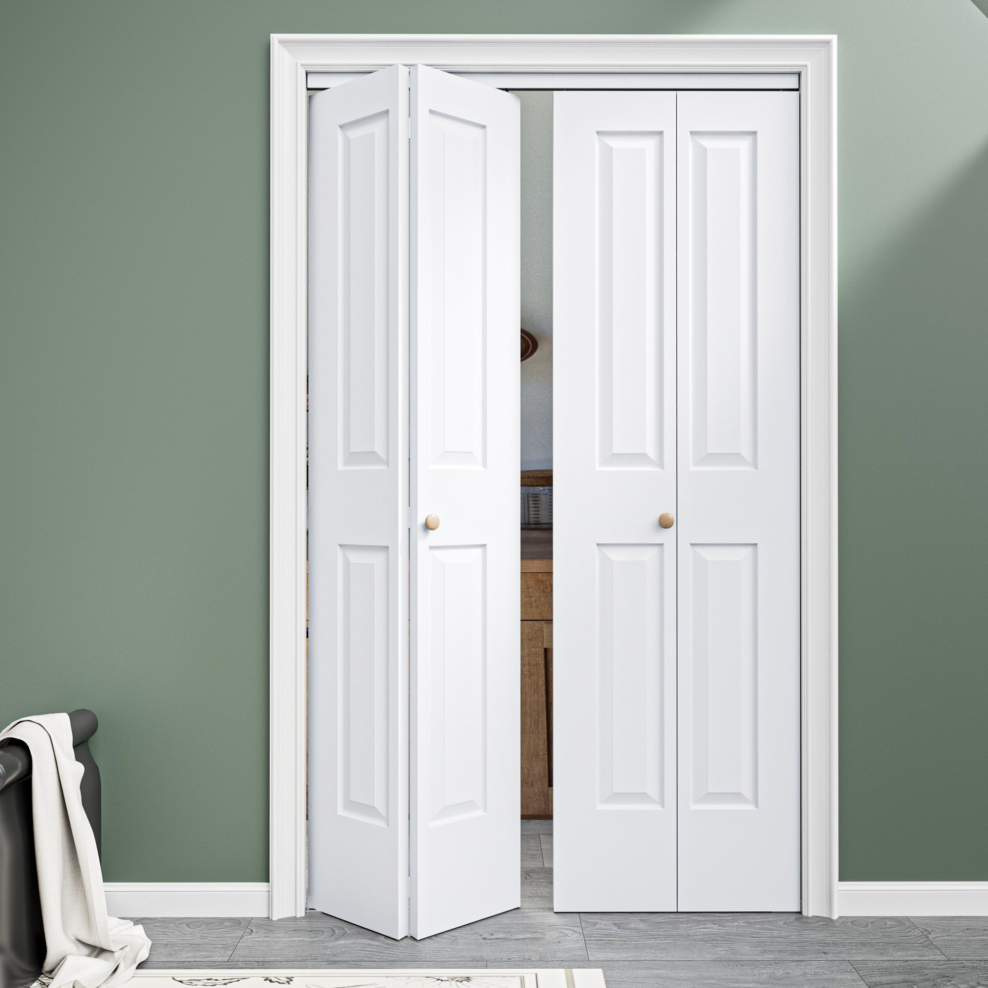 [Paintable] Ark Design 4 Panel Bifold Door with Hardware Kit & Knob, Smooth Surface & Primed, White