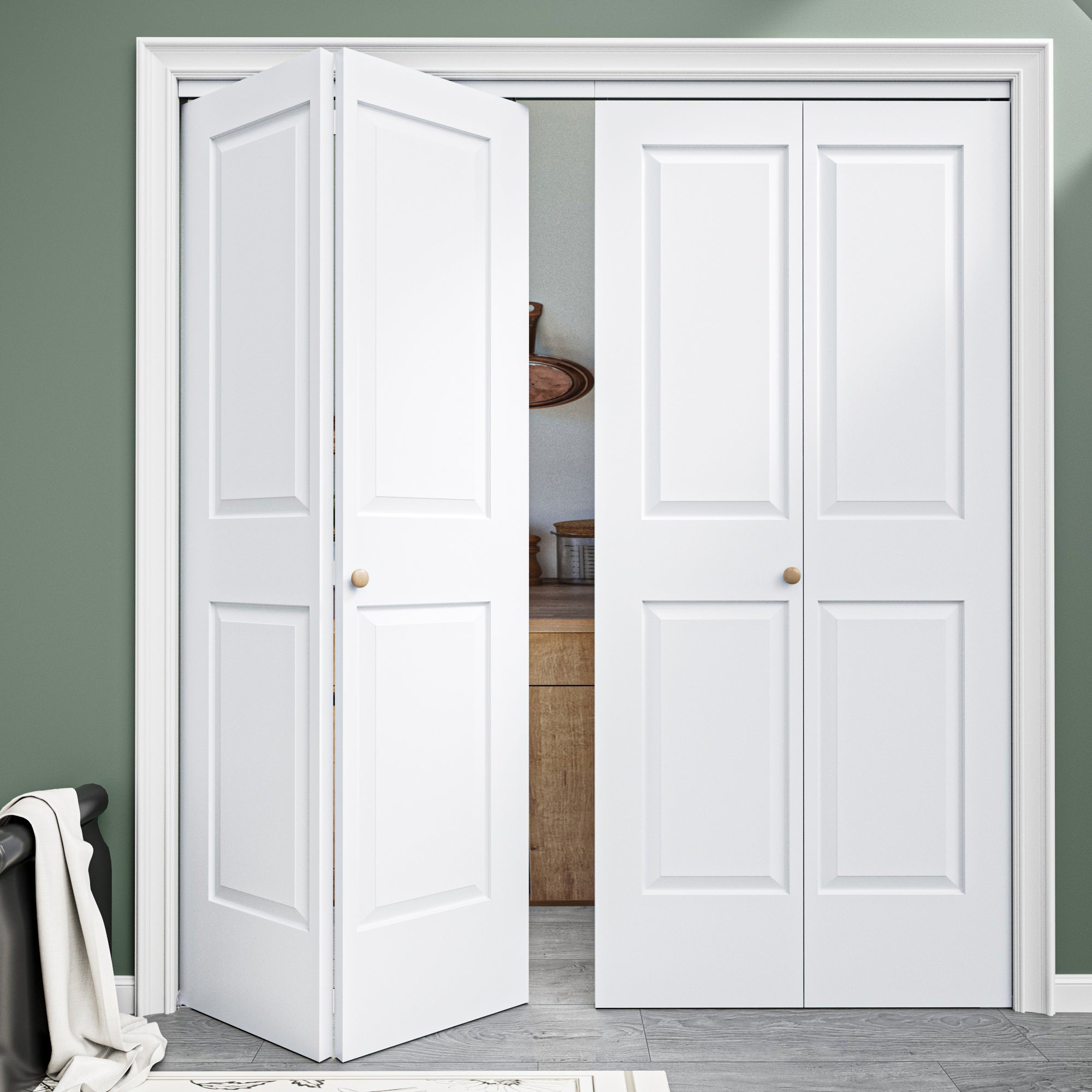 [Paintable] Ark Design 4 Panel Bifold Door with Hardware Kit & Knob, Smooth Surface & Primed, White