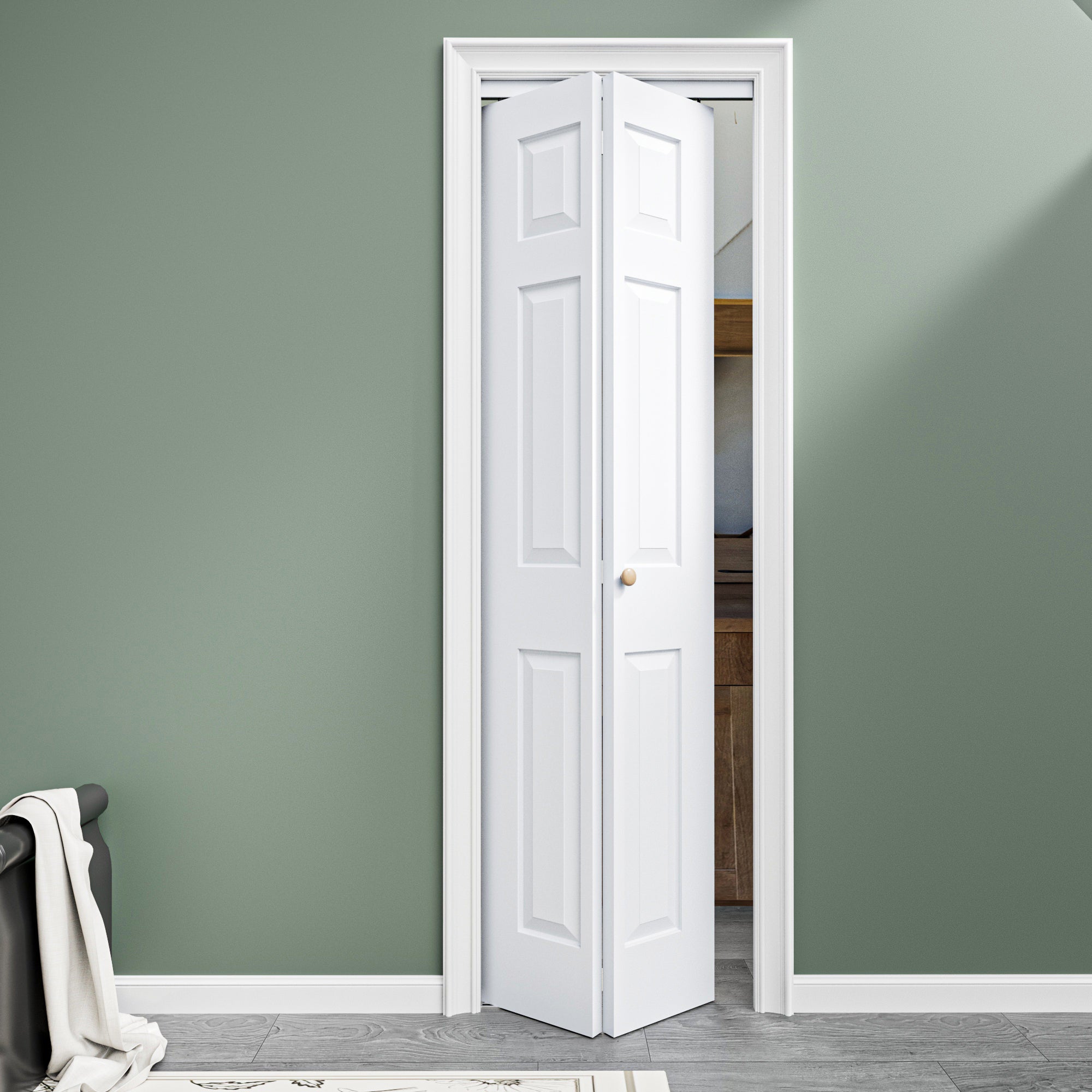 [Paintable] Ark Design 6 Panel Bifold Door with Hardware Kit & Knob, Smooth Surface & Primed, White