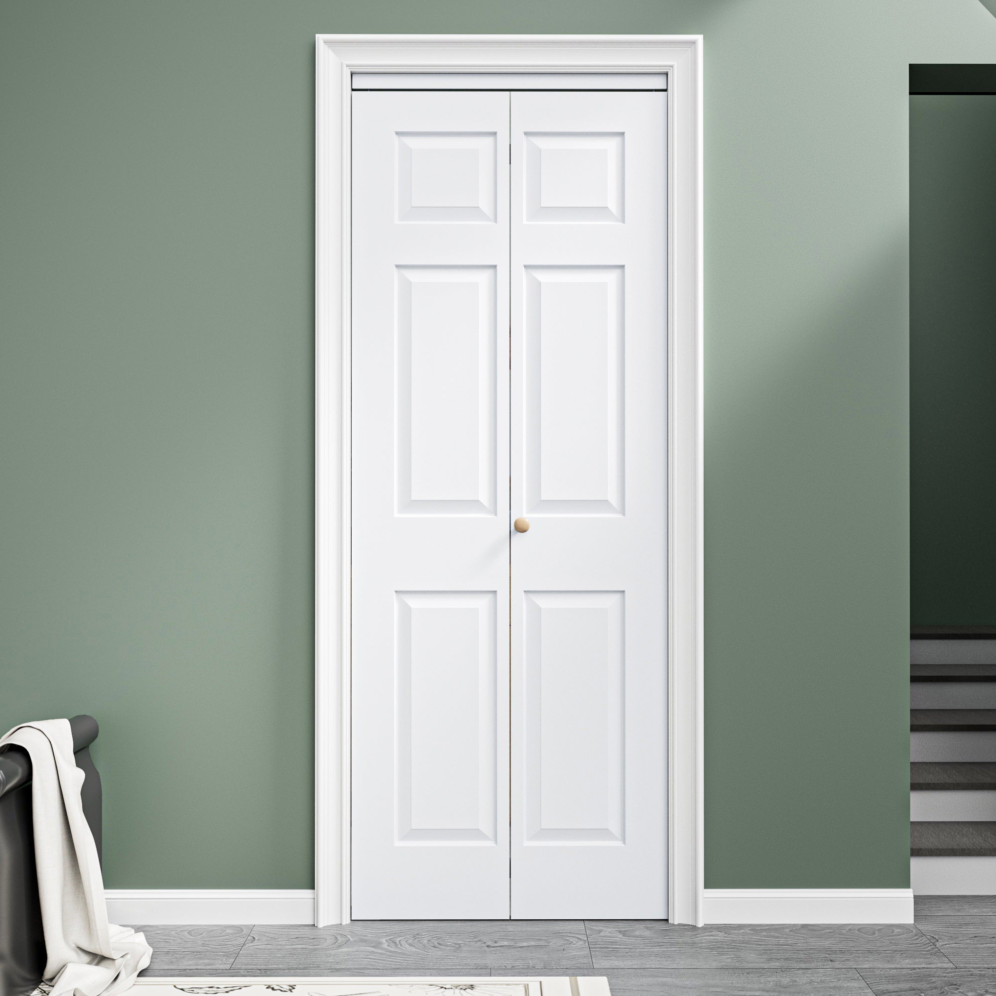 [Paintable] Ark Design 6 Panel Bifold Door with Hardware Kit & Knob, Smooth Surface & Primed, White