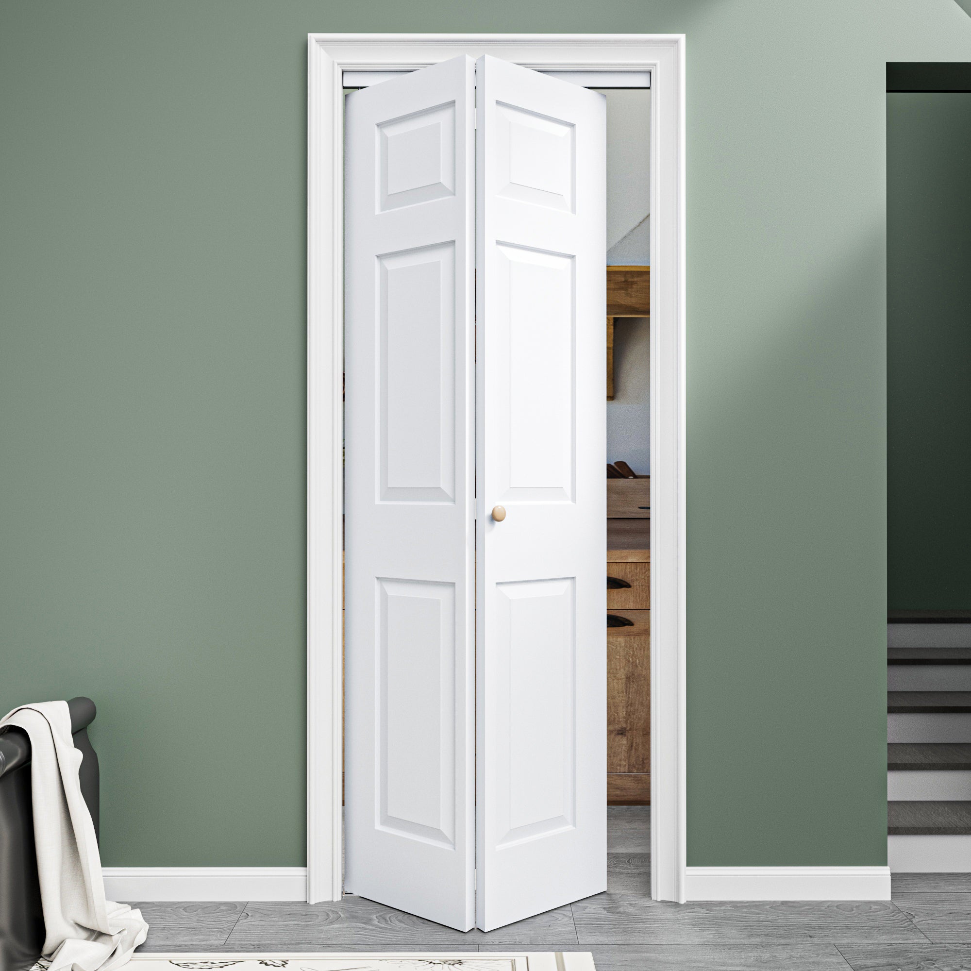 [Paintable] Ark Design 6 Panel Bifold Door with Hardware Kit & Knob, Smooth Surface & Primed, White