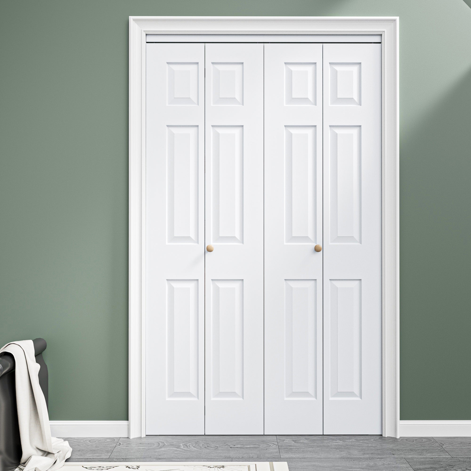 [Paintable] Ark Design 6 Panel Bifold Door with Hardware Kit & Knob, Smooth Surface & Primed, White