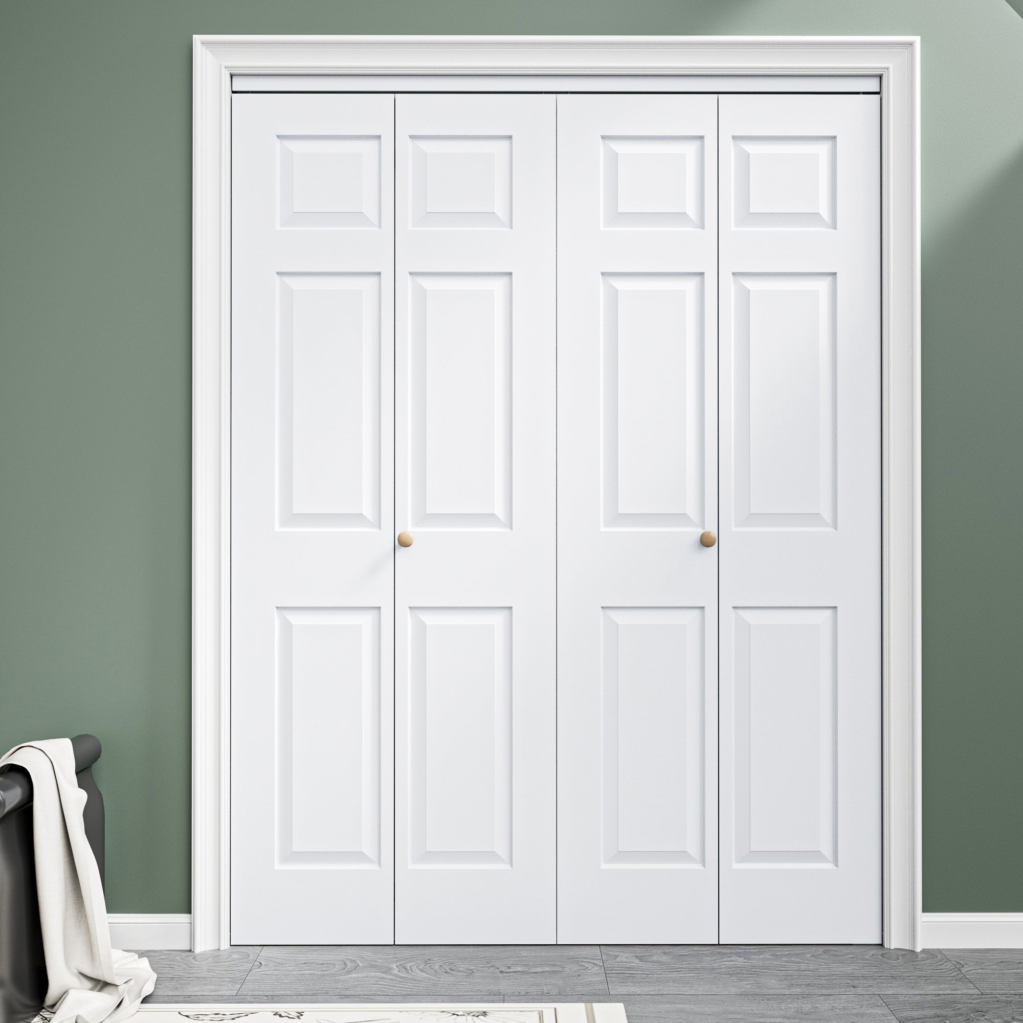 [Paintable] Ark Design 6 Panel Bifold Door with Hardware Kit & Knob, Smooth Surface & Primed, White