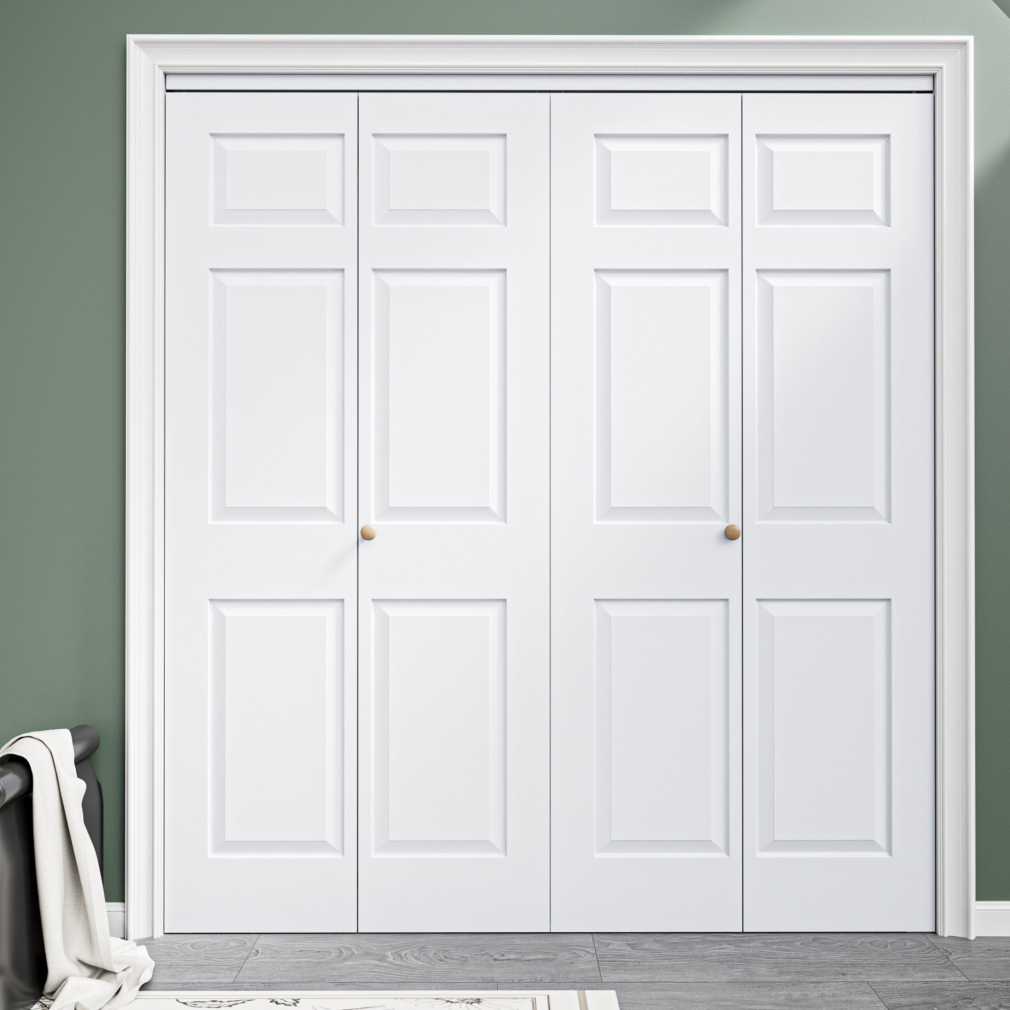 [Paintable] Ark Design 6 Panel Bifold Door with Hardware Kit & Knob, Smooth Surface & Primed, White