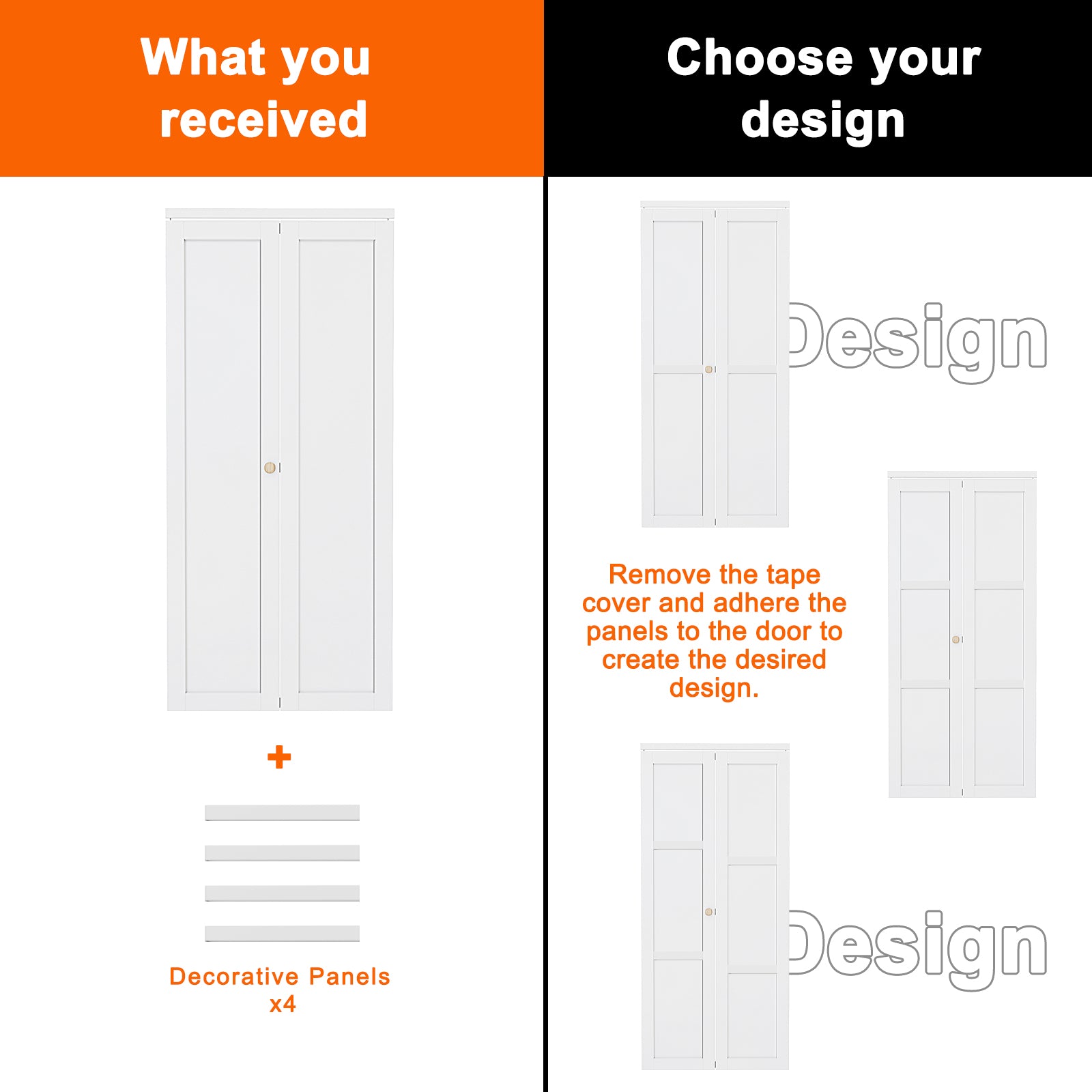 [Paintable] Ark Design 4 Panel Bifold Door with Hardware Kit & Knob, Smooth Surface & Primed, White