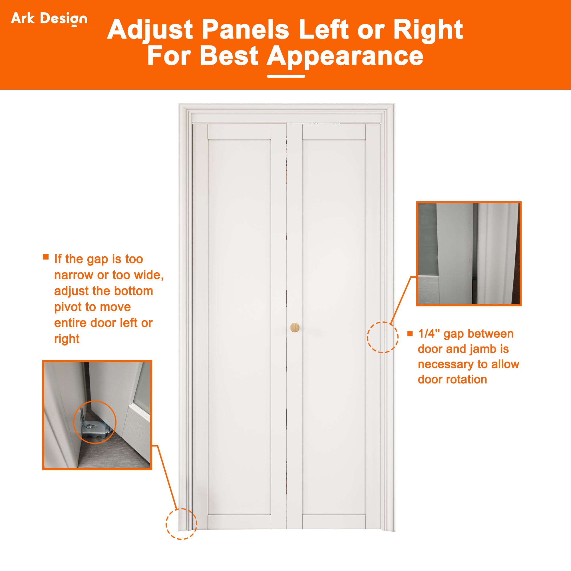 [Paintable] Ark Design 4 Panel Bifold Door with Hardware Kit & Knob, Smooth Surface & Primed, White