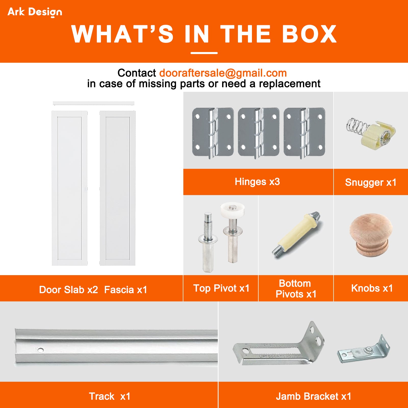 [Paintable] Ark Design 4 Panel Bifold Door with Hardware Kit & Knob, Smooth Surface & Primed, White