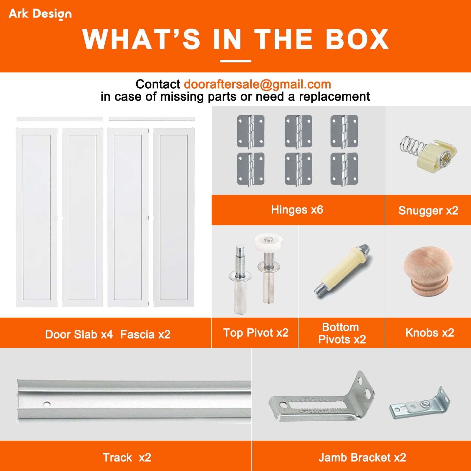 [Paintable] Ark Design 4 Panel Bifold Door with Hardware Kit & Knob, Smooth Surface & Primed, White