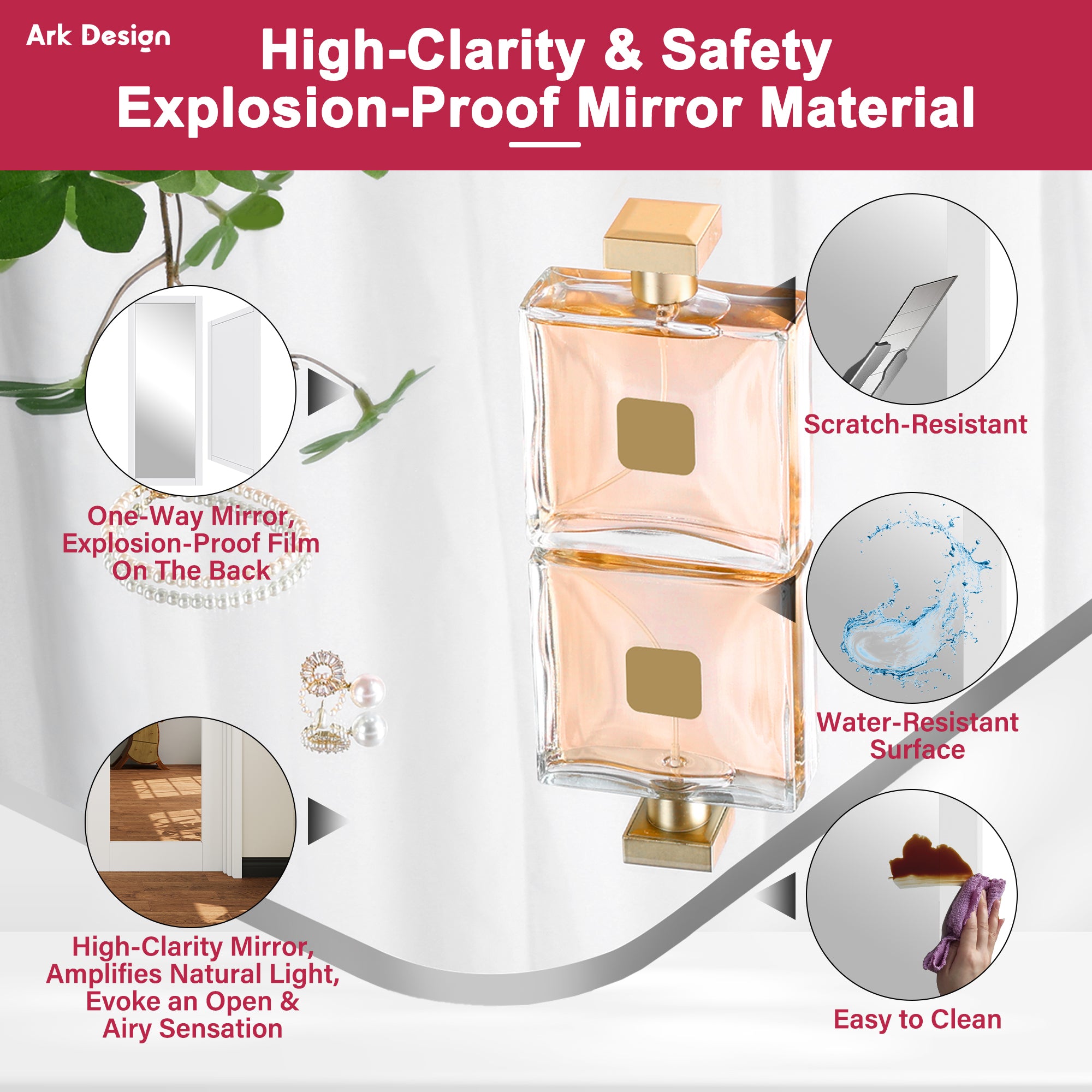 Ark Design 1-Lite One Side Mirror Door Slab with/without Prehung Kit, White