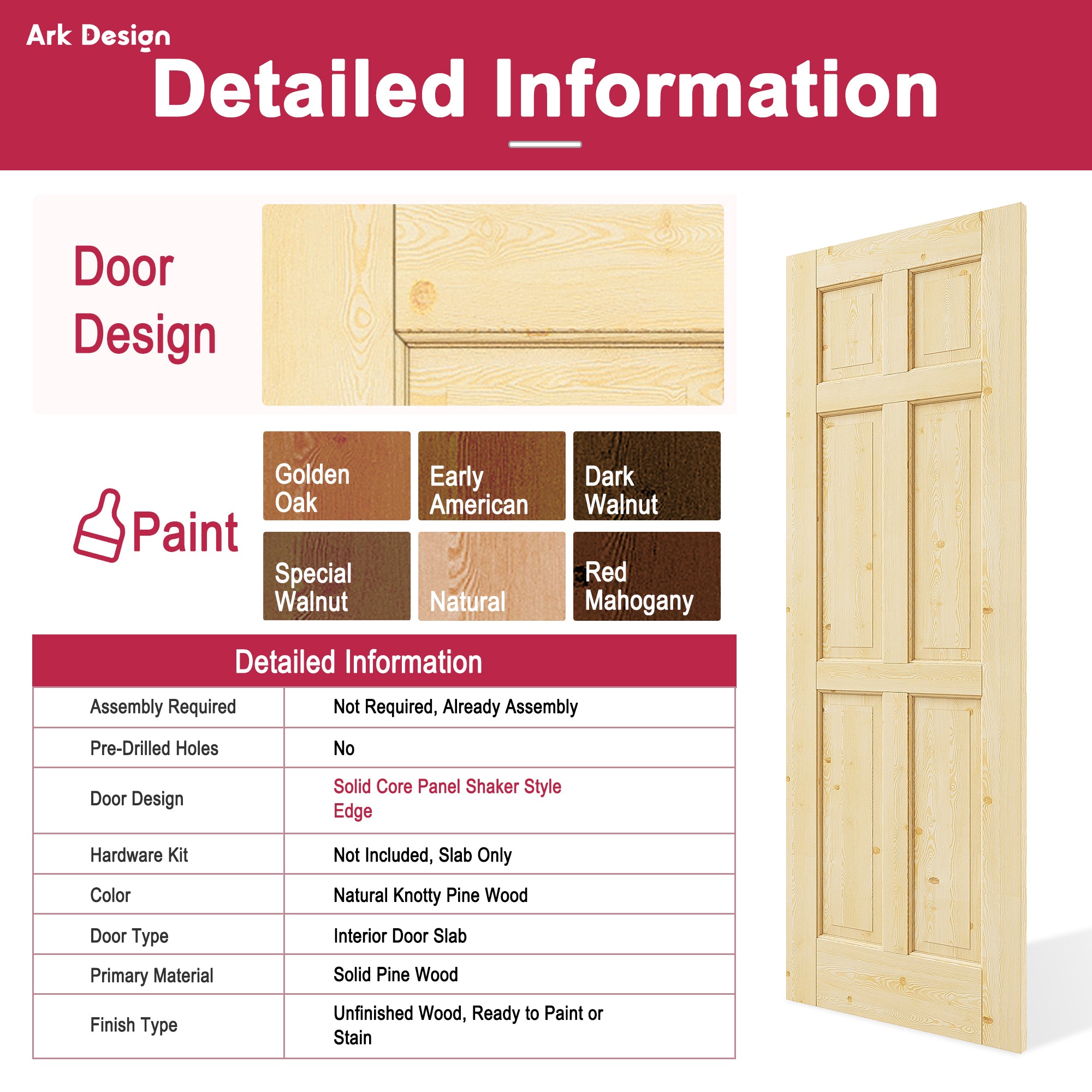 Ark Design 6 Panel Double Bypass Pocket Door with Hardware Kit & Soft Close & Frame, Unfinished Natural Pine Wood