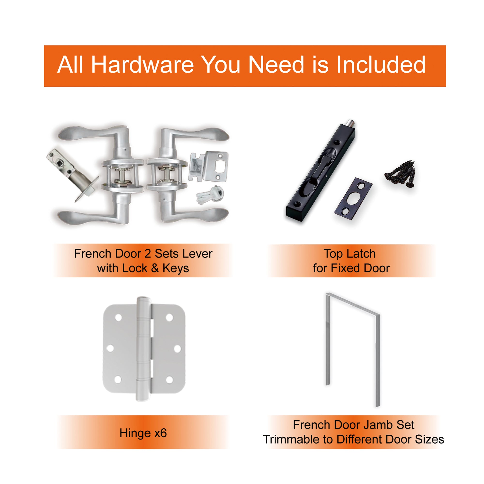 [Silver Hardware Prehung French Door Collection] T Shape Double Doors with French Door, Molded Solid Core Door, Ready-to-Assemble Jamb, White (Copy)