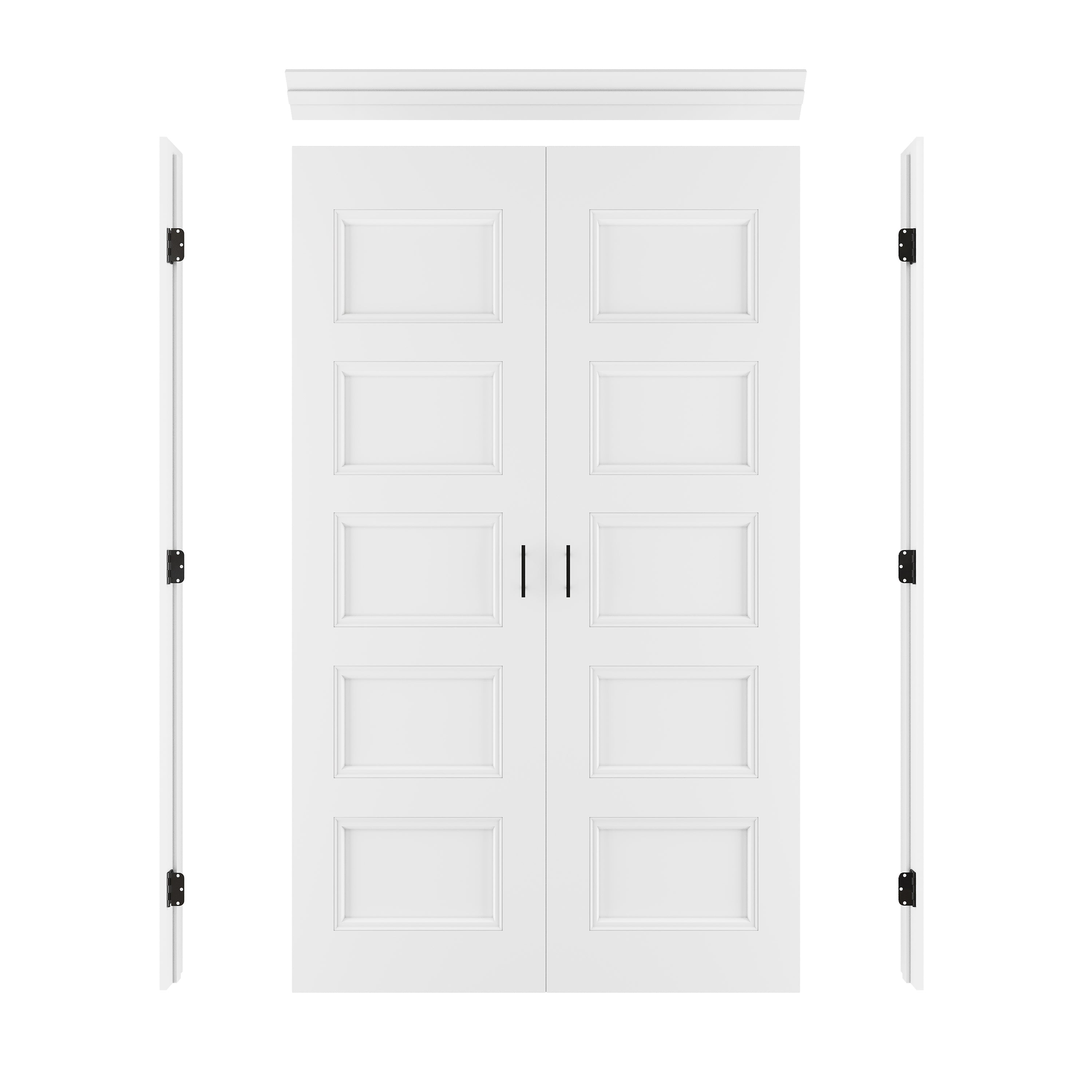 [Black Ball Catch Prehung French Door Collection] 5-Lite Panel Molded White Solid Core Glass French Door Panel Moldeds with Black Ball Catch Ready-to-Assemble Jamb
