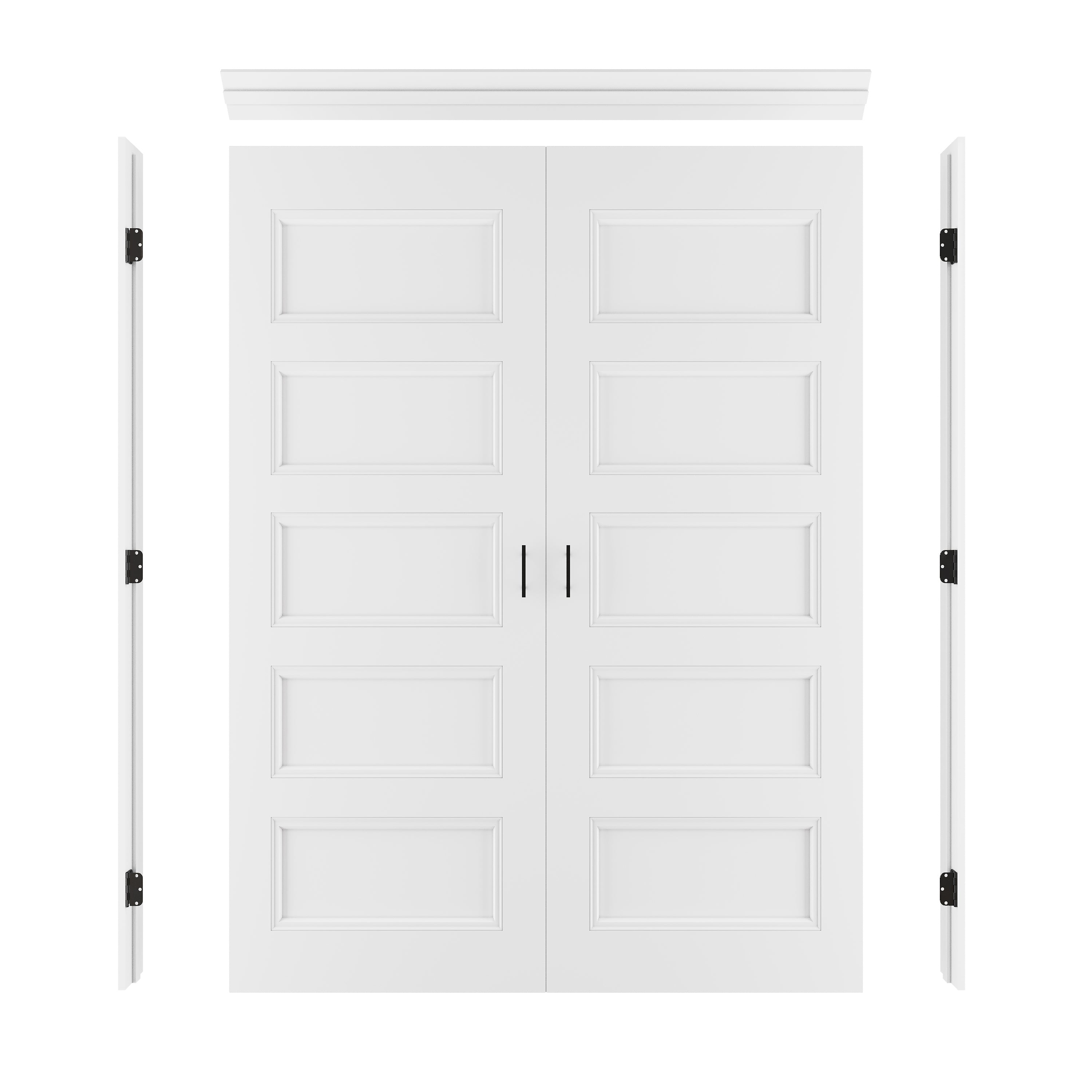 [Black Ball Catch Prehung French Door Collection] 5-Lite Panel Molded White Solid Core Glass French Door Panel Moldeds with Black Ball Catch Ready-to-Assemble Jamb