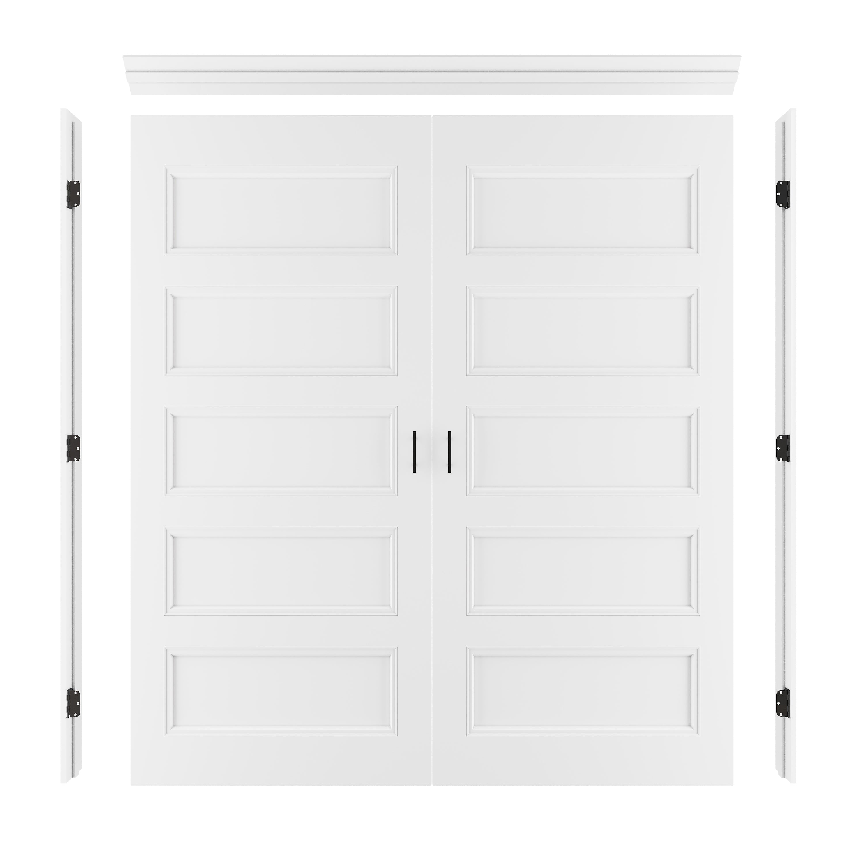 [Black Ball Catch Prehung French Door Collection] 5-Lite Panel Molded White Solid Core Glass French Door Panel Moldeds with Black Ball Catch Ready-to-Assemble Jamb