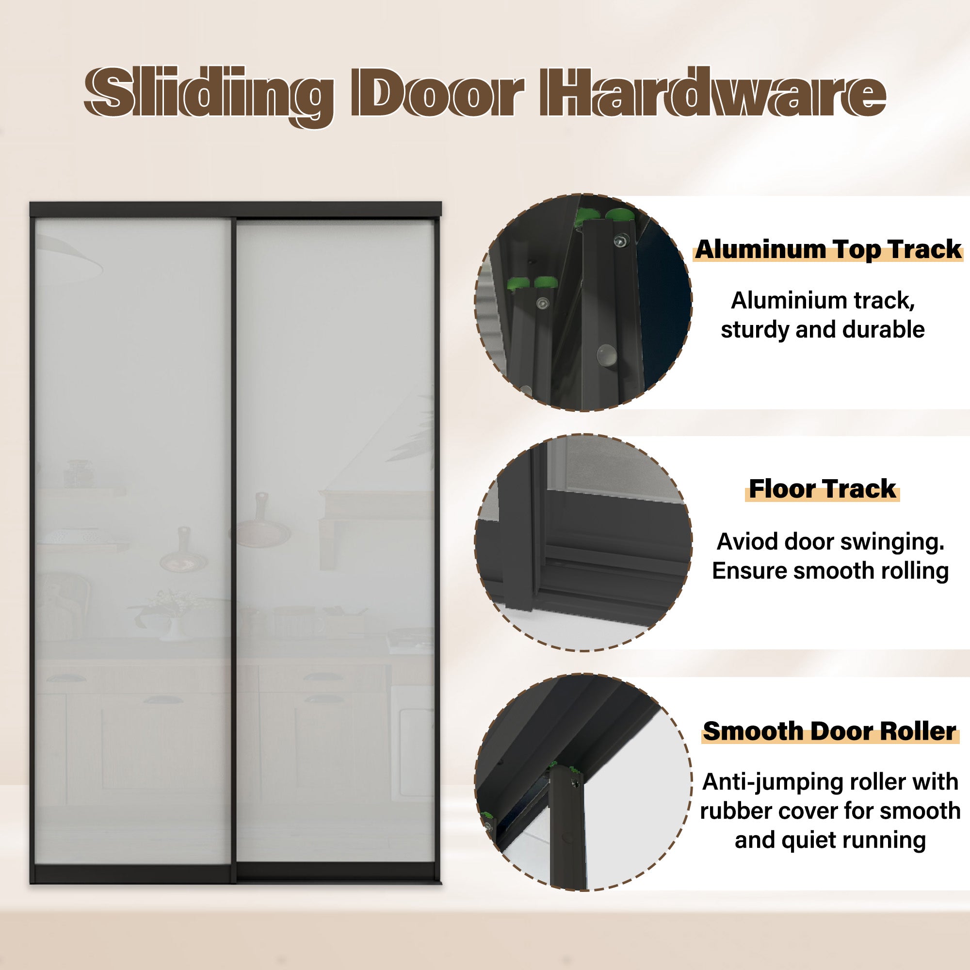 Ark Design 1-Lite Tempered Frosted Glass Bypass Sliding Closet Door with Hardware Kit,Black Aluminum Frame